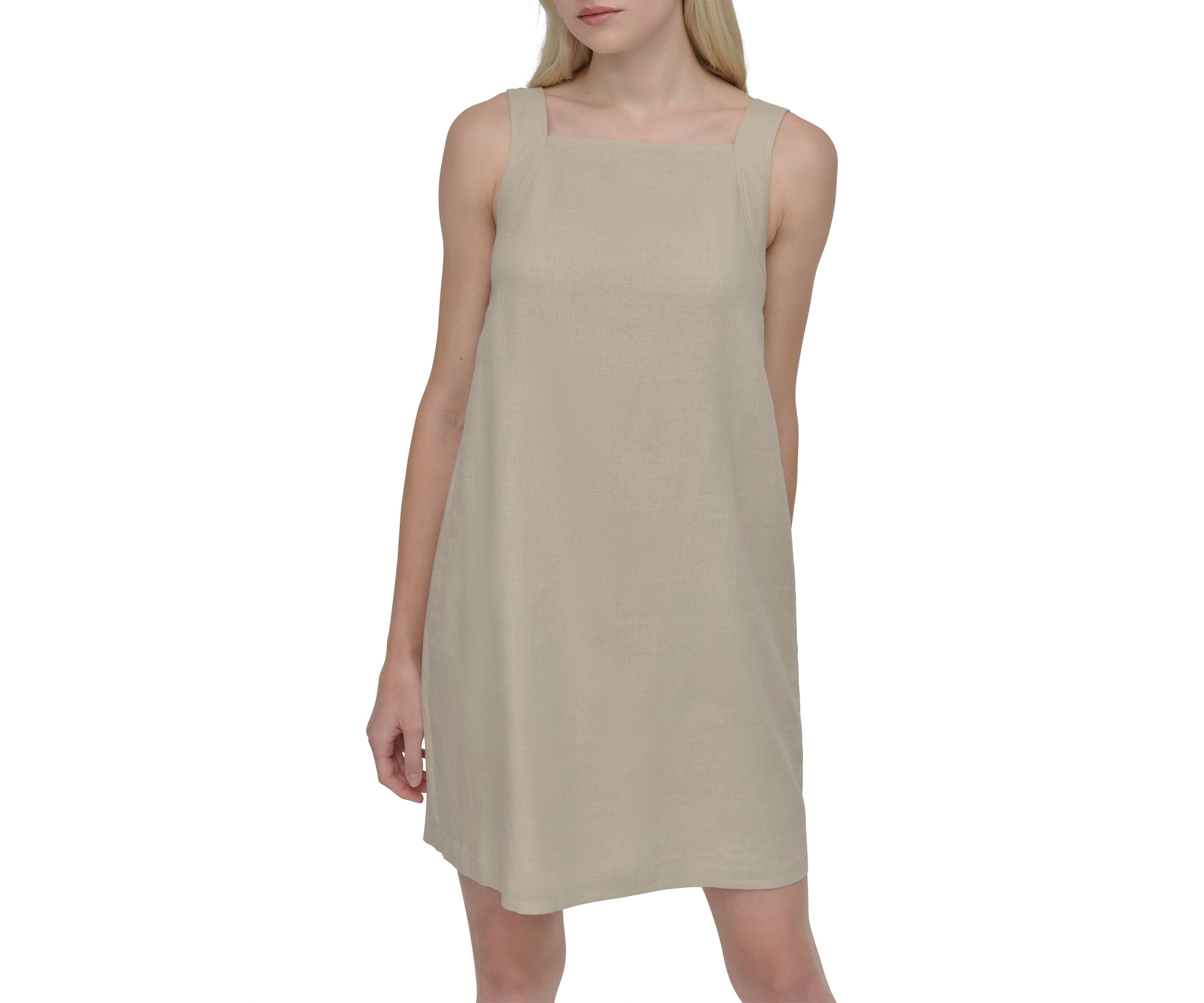 Womens Sleeveless Solid Square Neck A-Line Dress