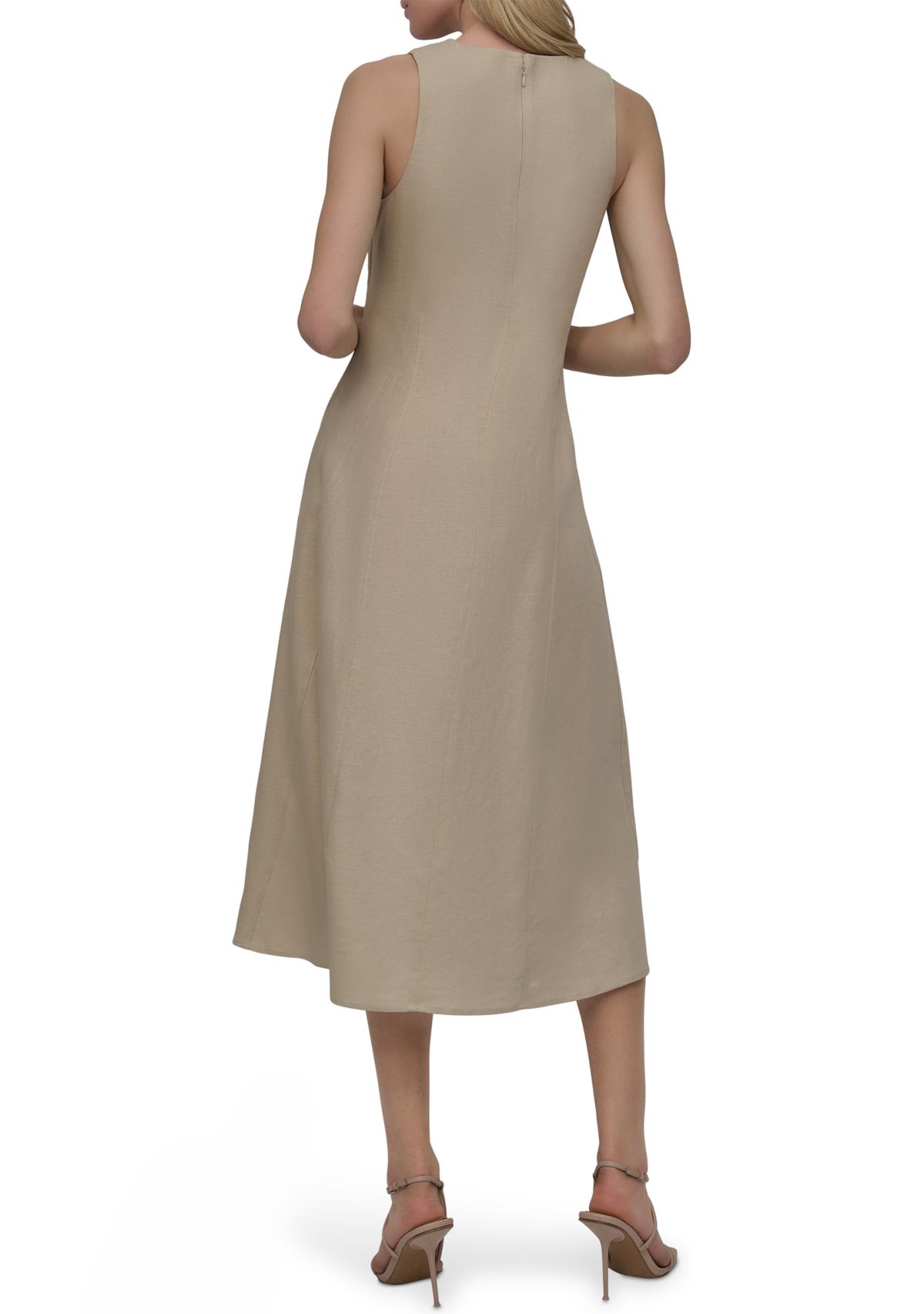 Womens Sleeveless V-Neck Solid A-Line Dress