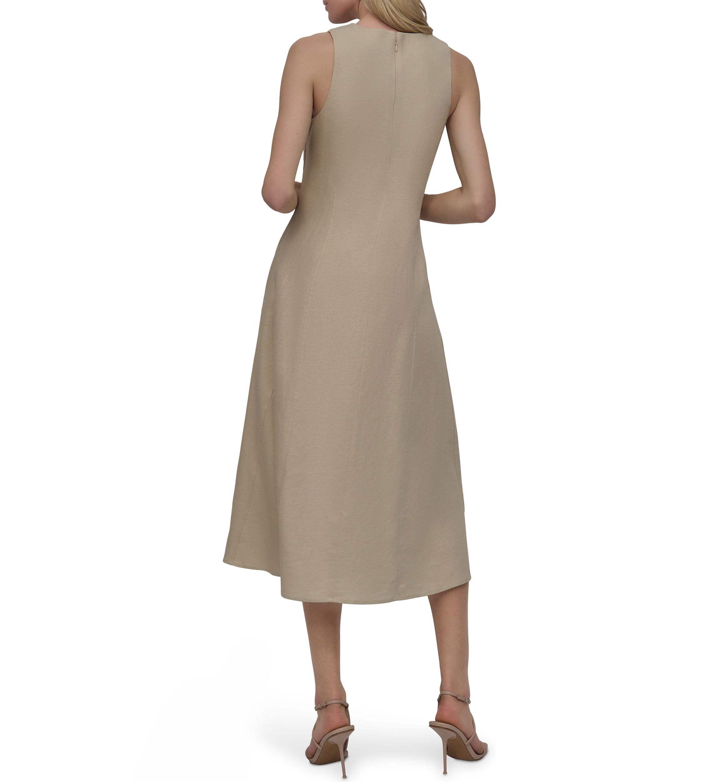 Womens Sleeveless V-Neck Solid A-Line Dress