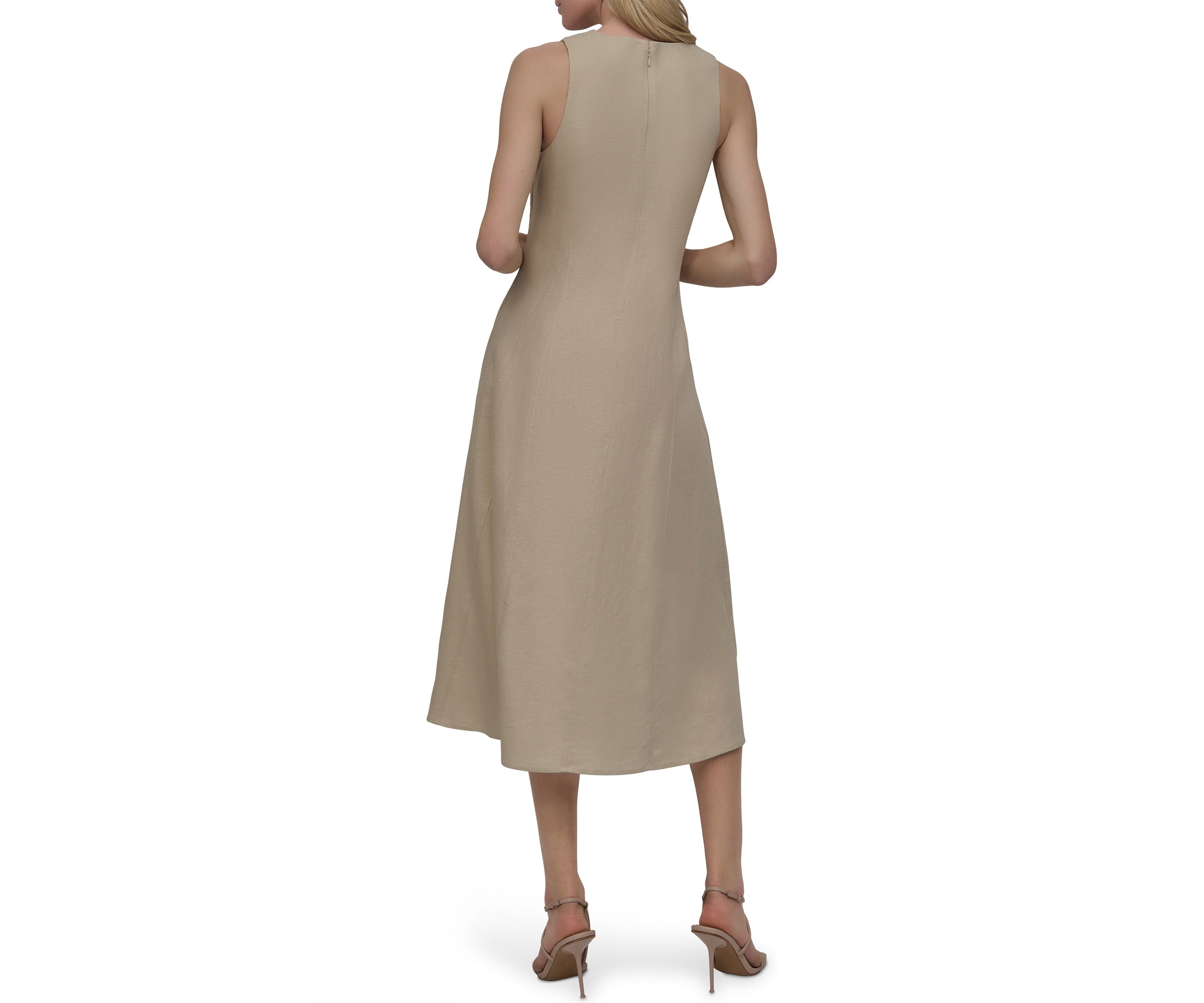 Womens Sleeveless V-Neck Solid A-Line Dress
