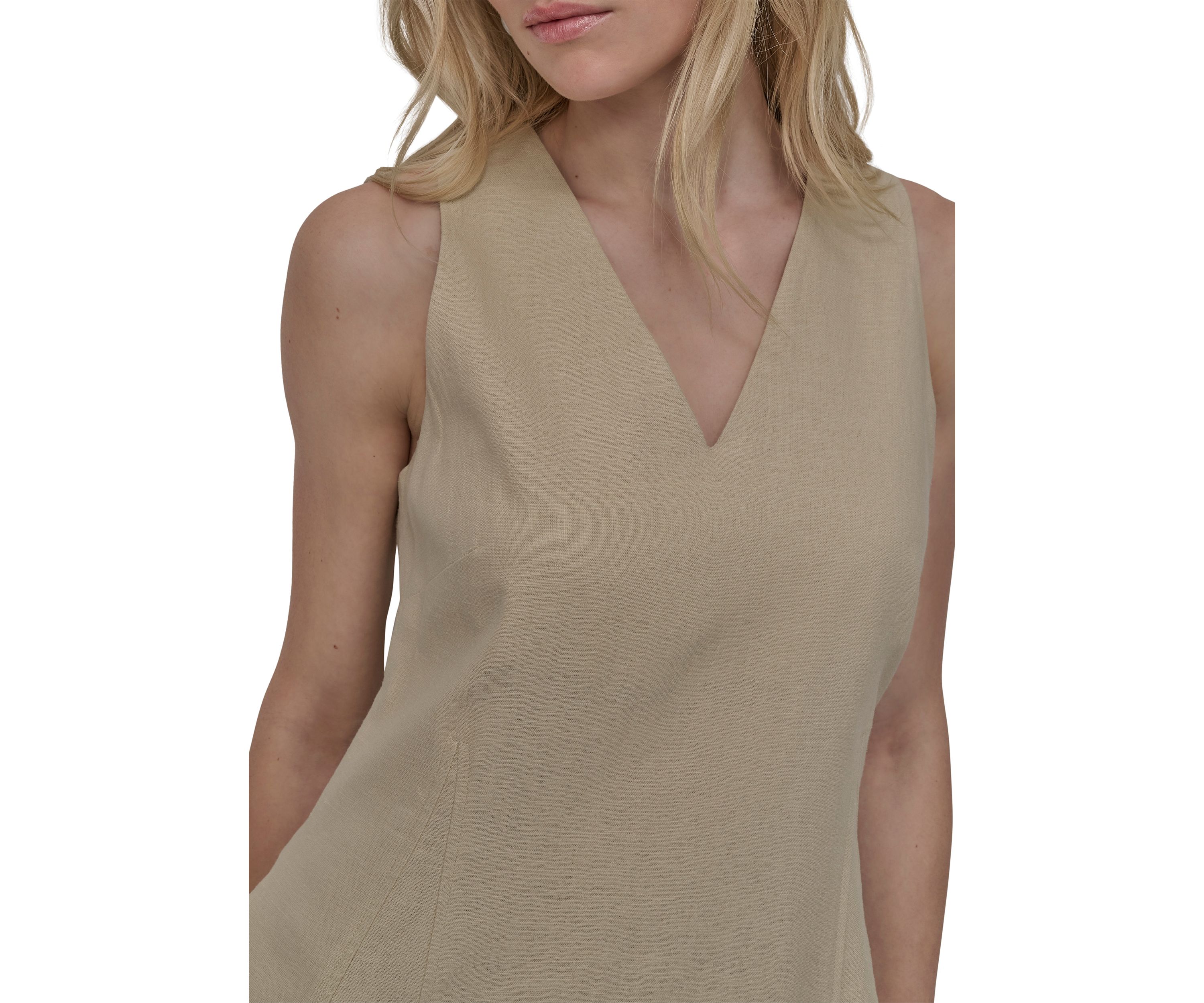 Womens Sleeveless V-Neck Solid A-Line Dress