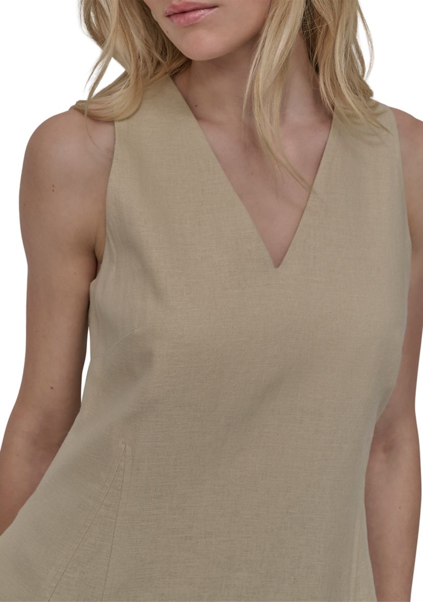 Womens Sleeveless V-Neck Solid A-Line Dress