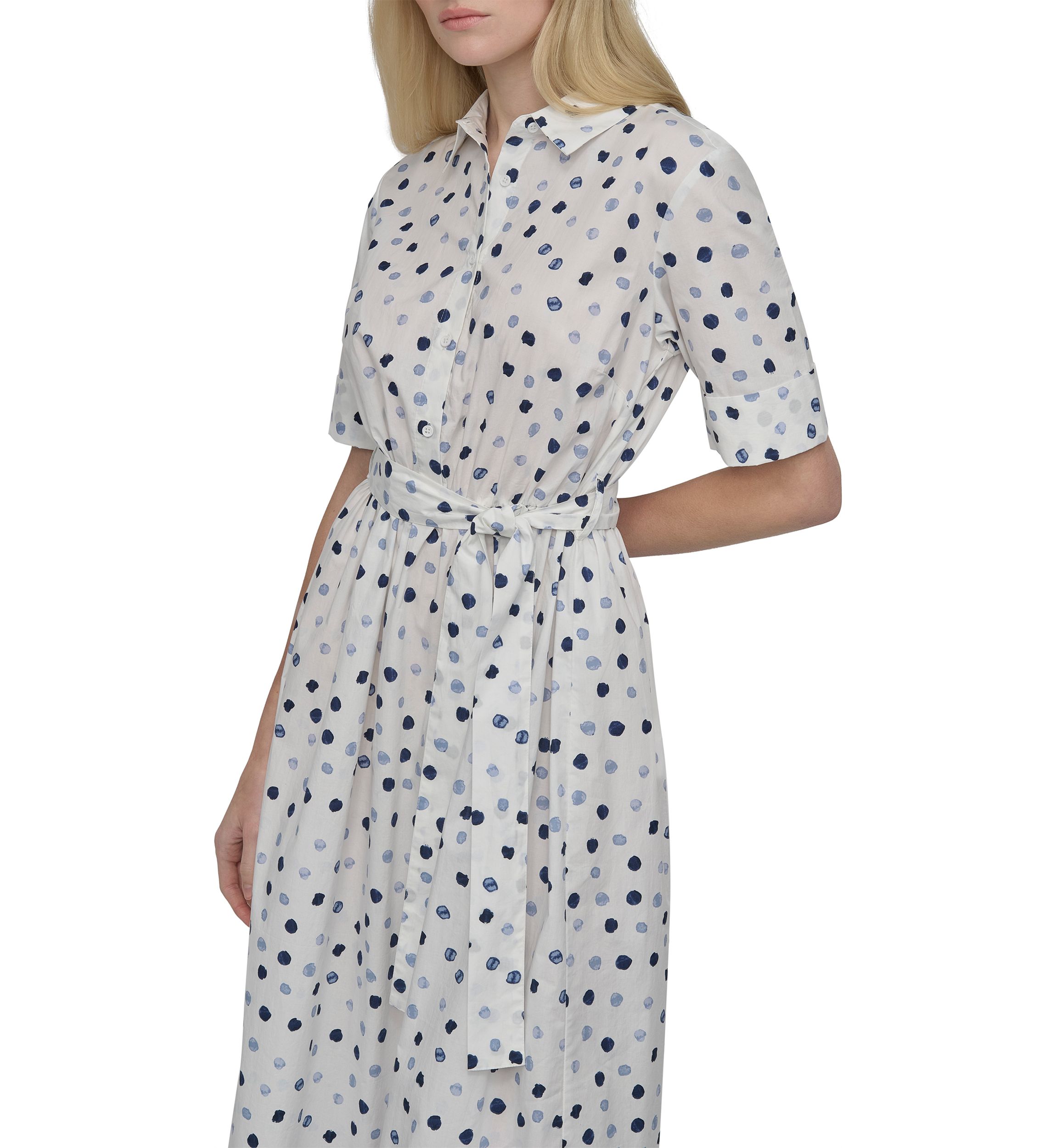 Womens Short Sleeve Collar Neck Dot Print Shirtdress
