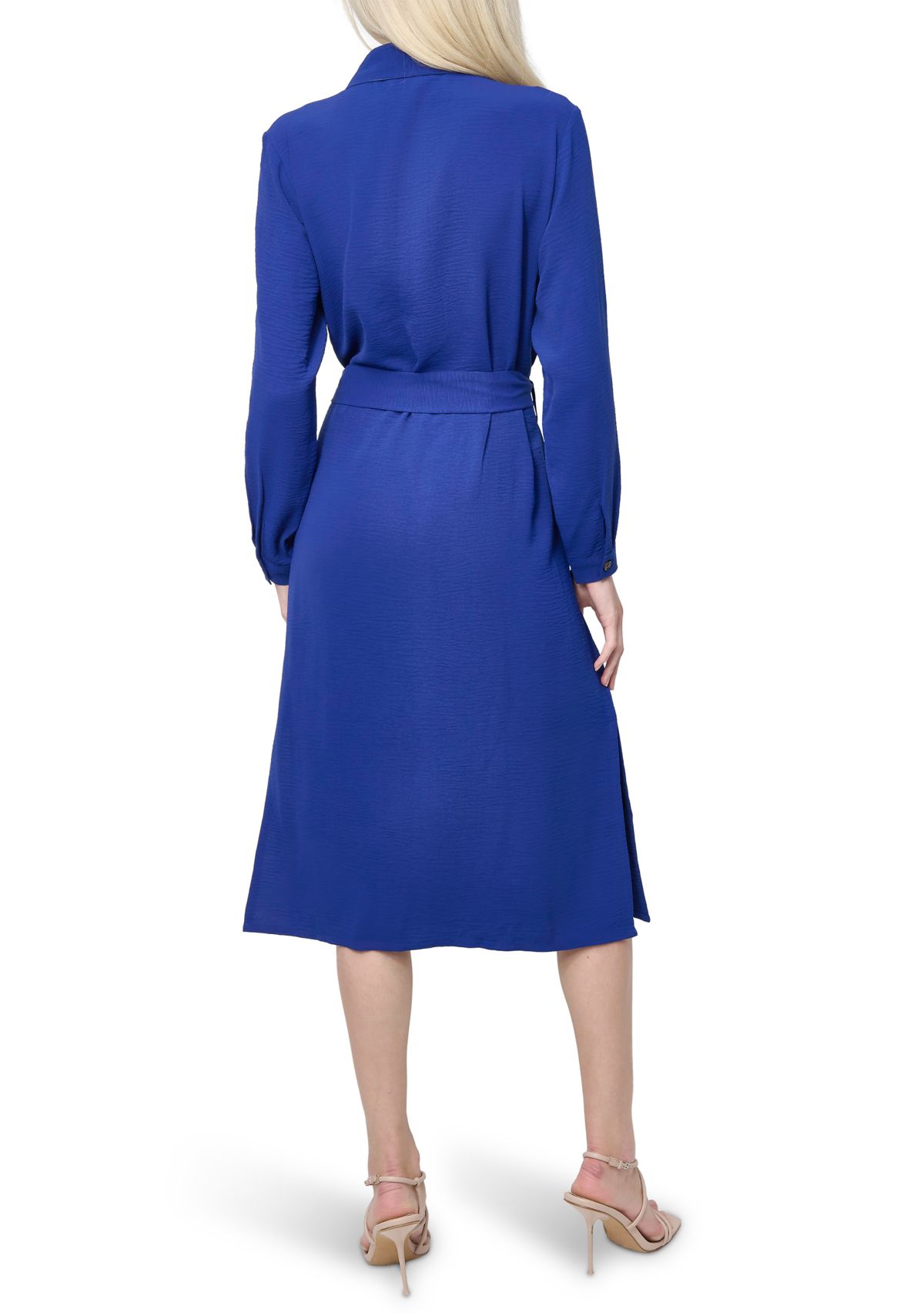 Womens Long Sleeve Collared Button Front Shirtdress 