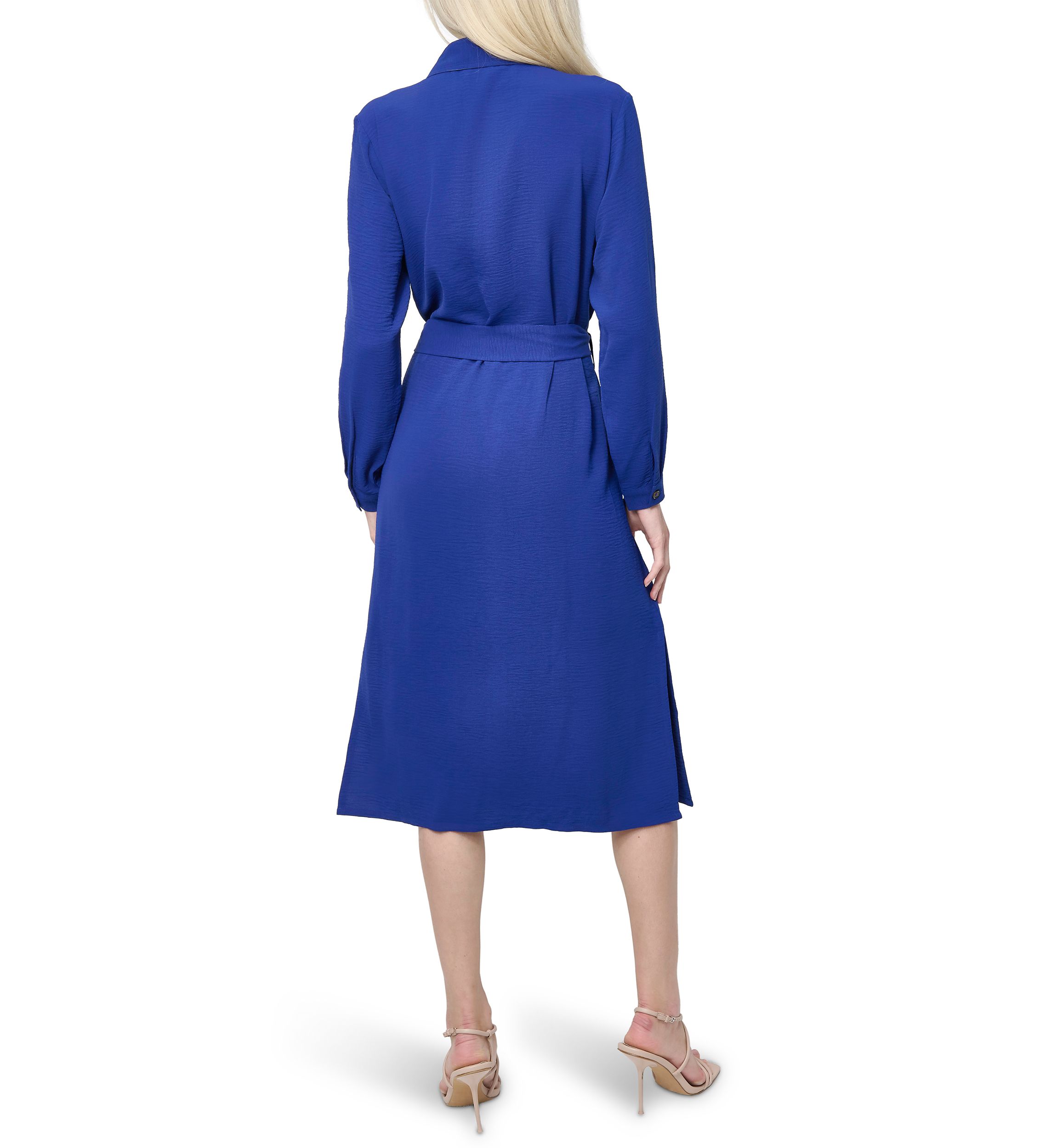 Womens Long Sleeve Collared Button Front Shirtdress 