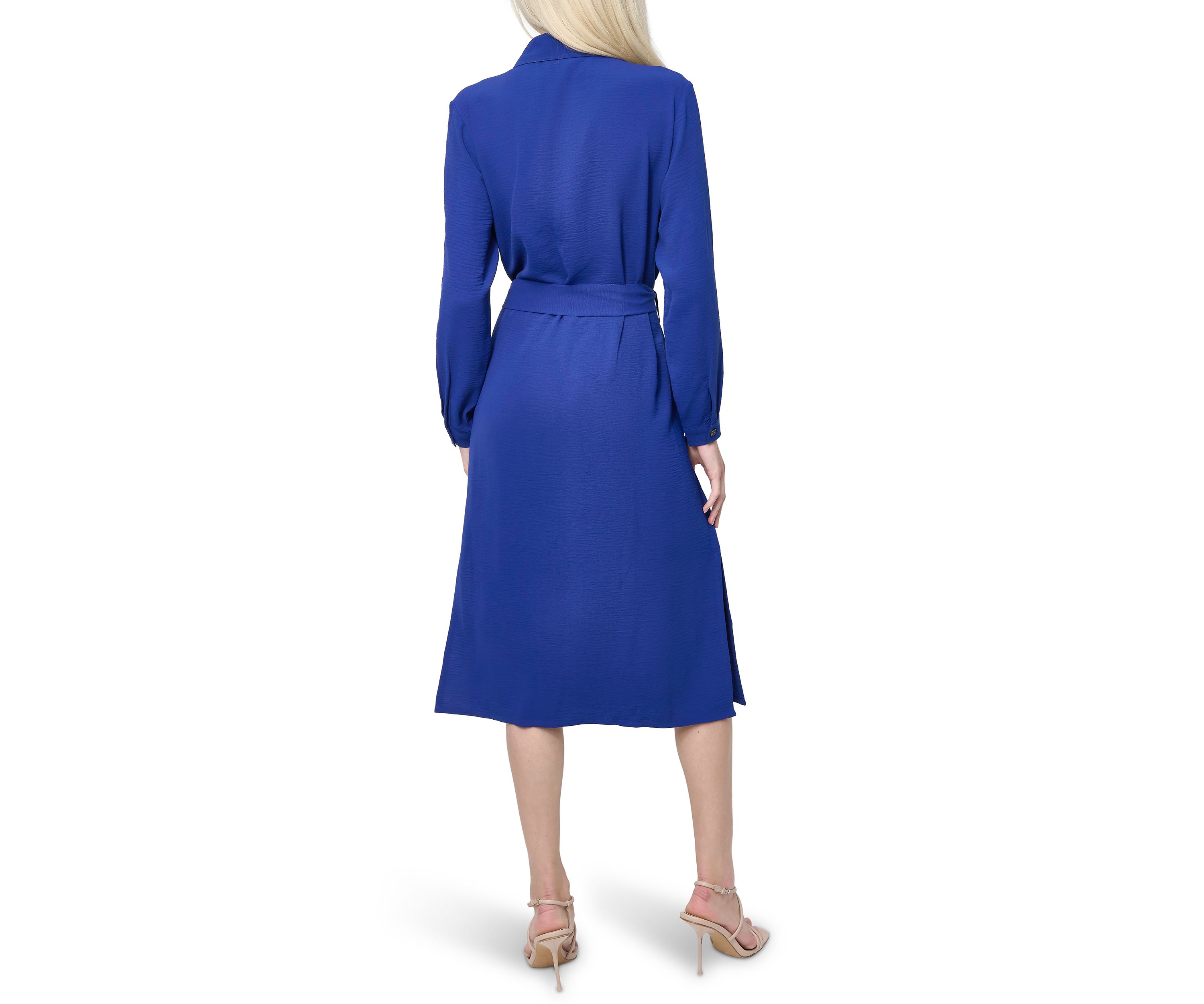 Womens Long Sleeve Collared Button Front Shirtdress 