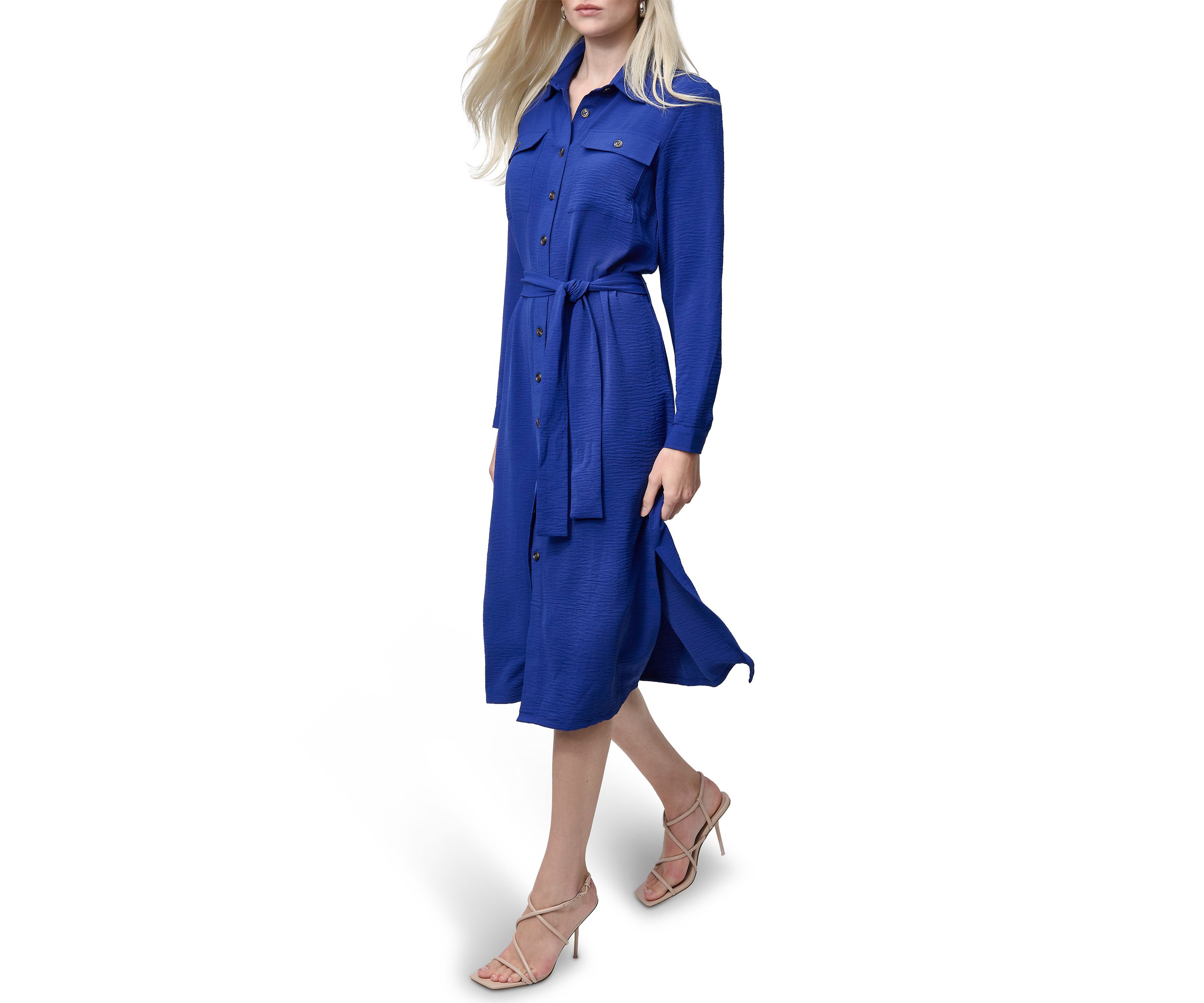 Womens Long Sleeve Collared Button Front Shirtdress 