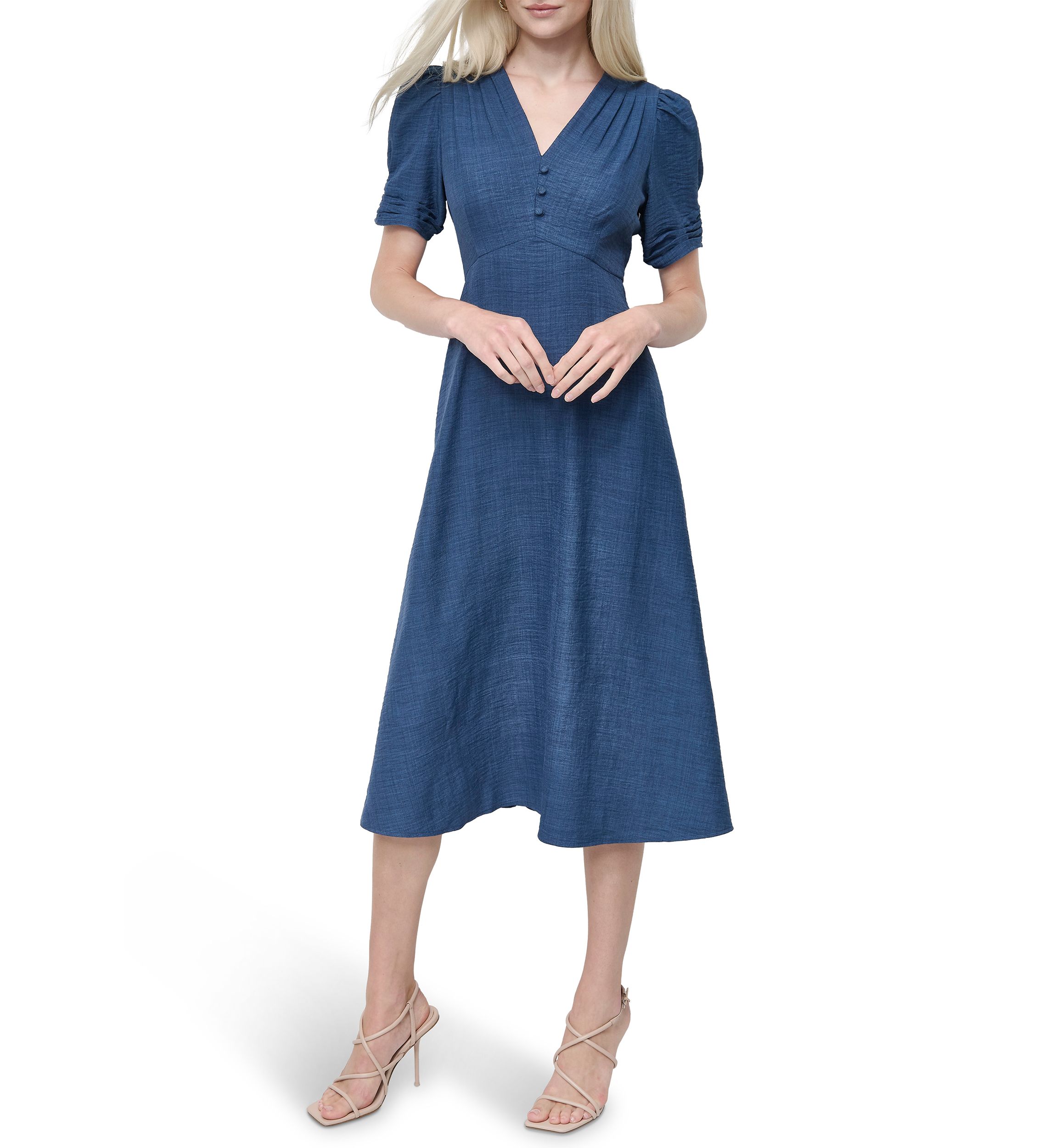 Womens V-Neck Denim Midi Dress