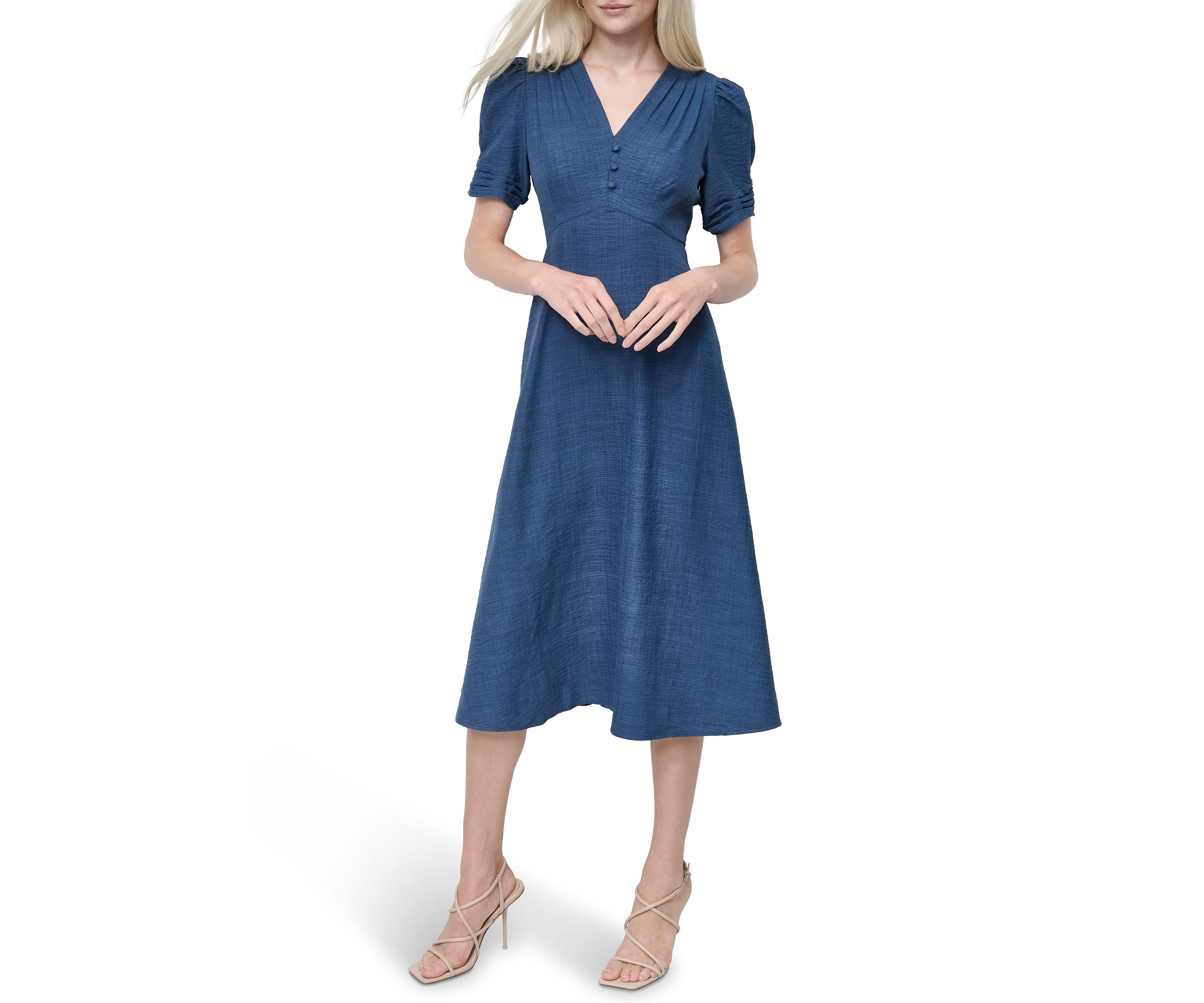 Womens V-Neck Denim Midi Dress
