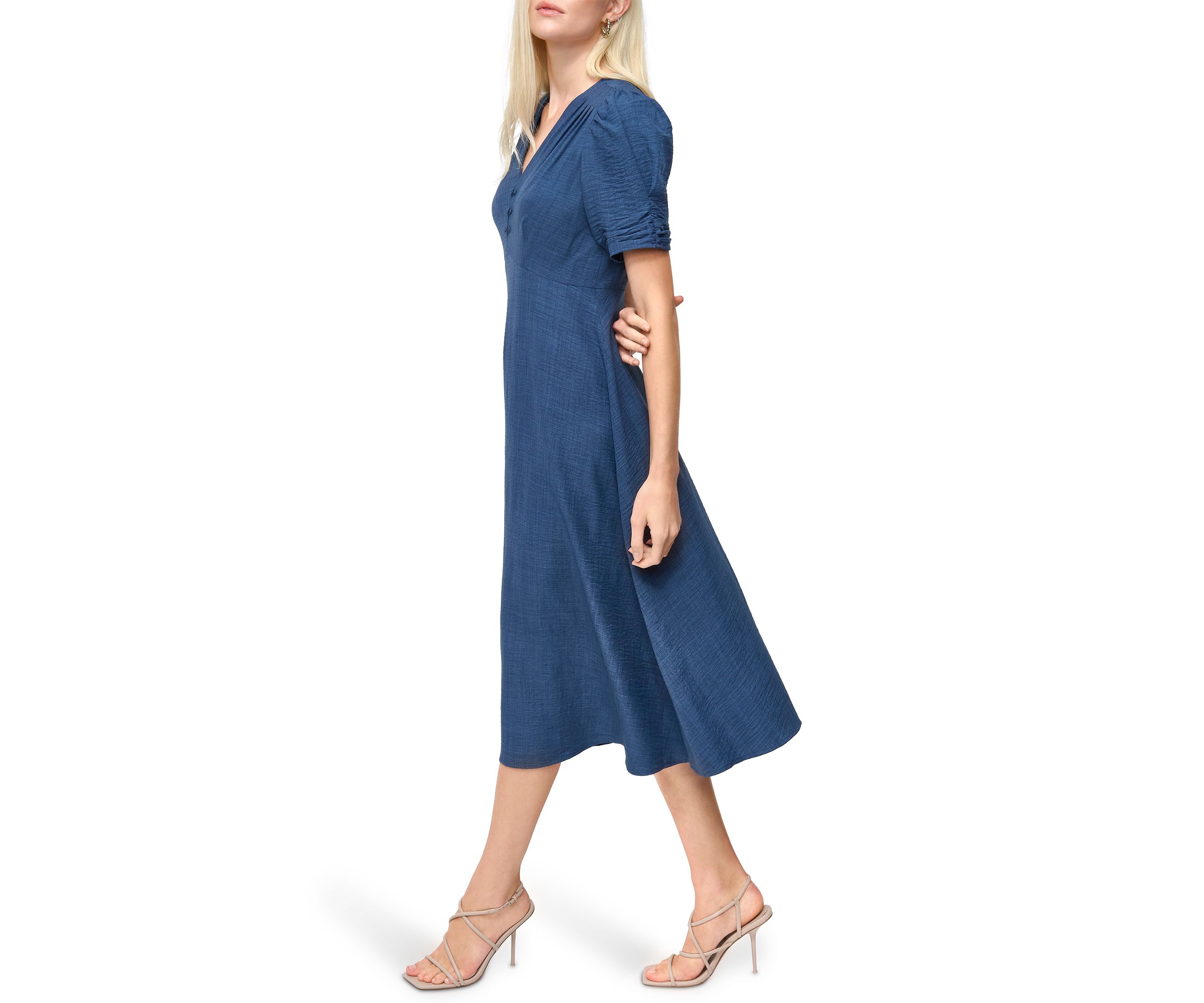 Womens V-Neck Denim Midi Dress