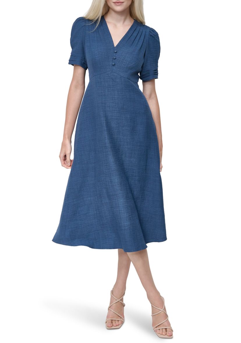 Womens V-Neck Denim Midi Dress