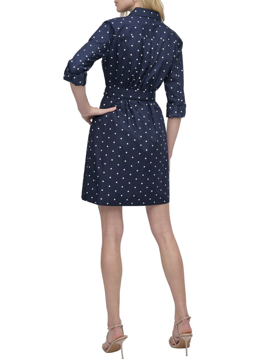 Womens Polka Dot Tie Waist Shirtdress