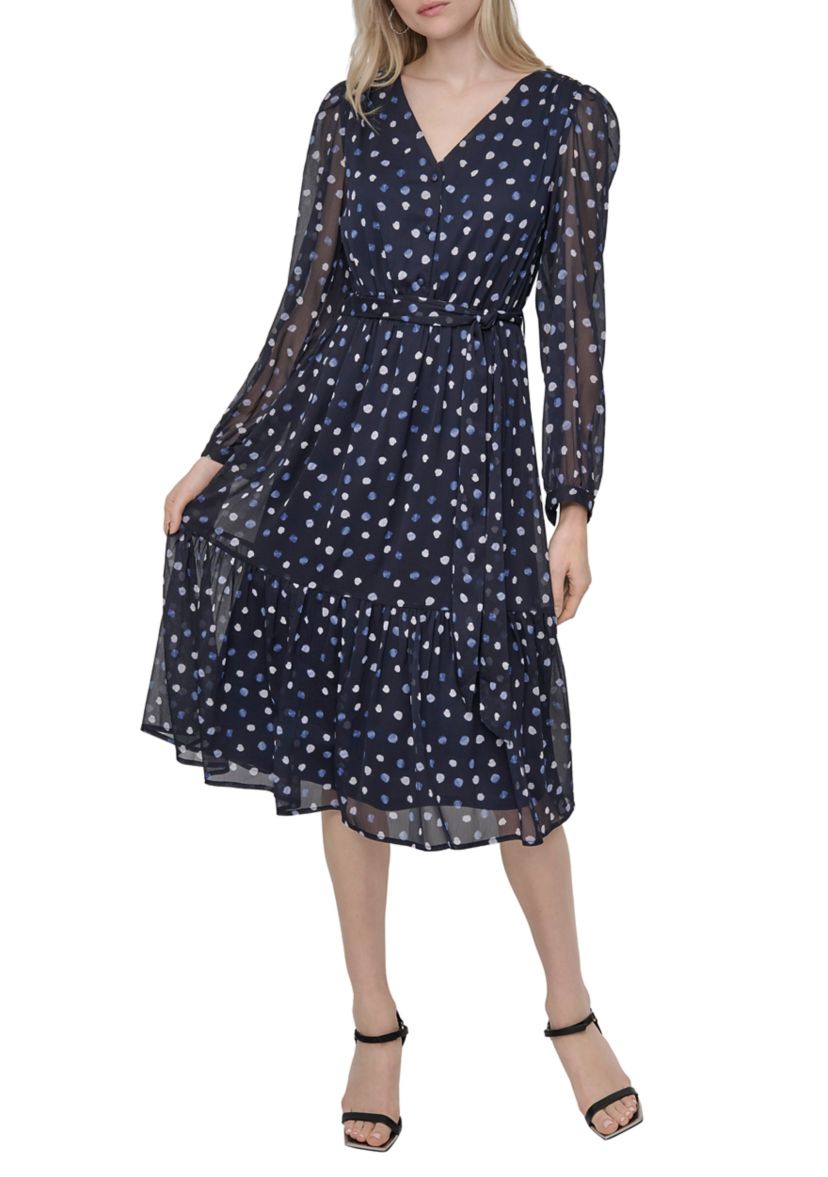 dkny balloon sleeve chiffon midi dress DKNY Balloon-Sleeve Faux-Wrap Chiffon Dress Apple Green Size 2 $129