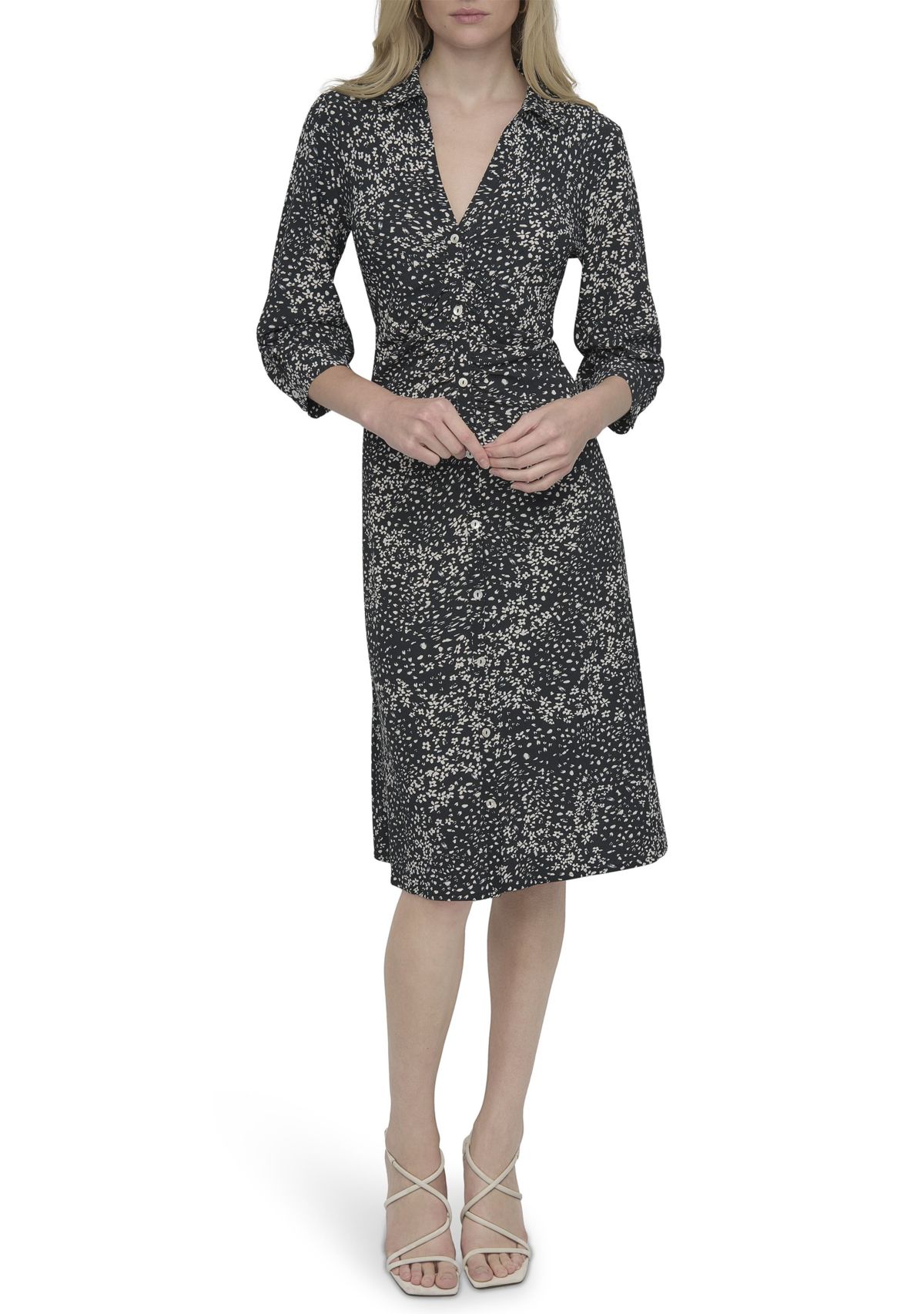 Womens V-Neck Floral Printed Ruched Mini Dress