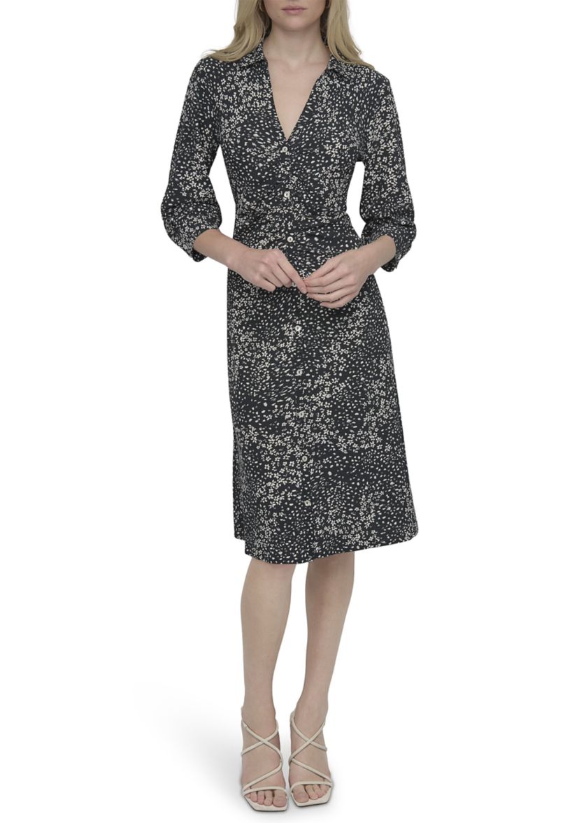 Womens V-Neck Floral Printed Ruched Mini Dress