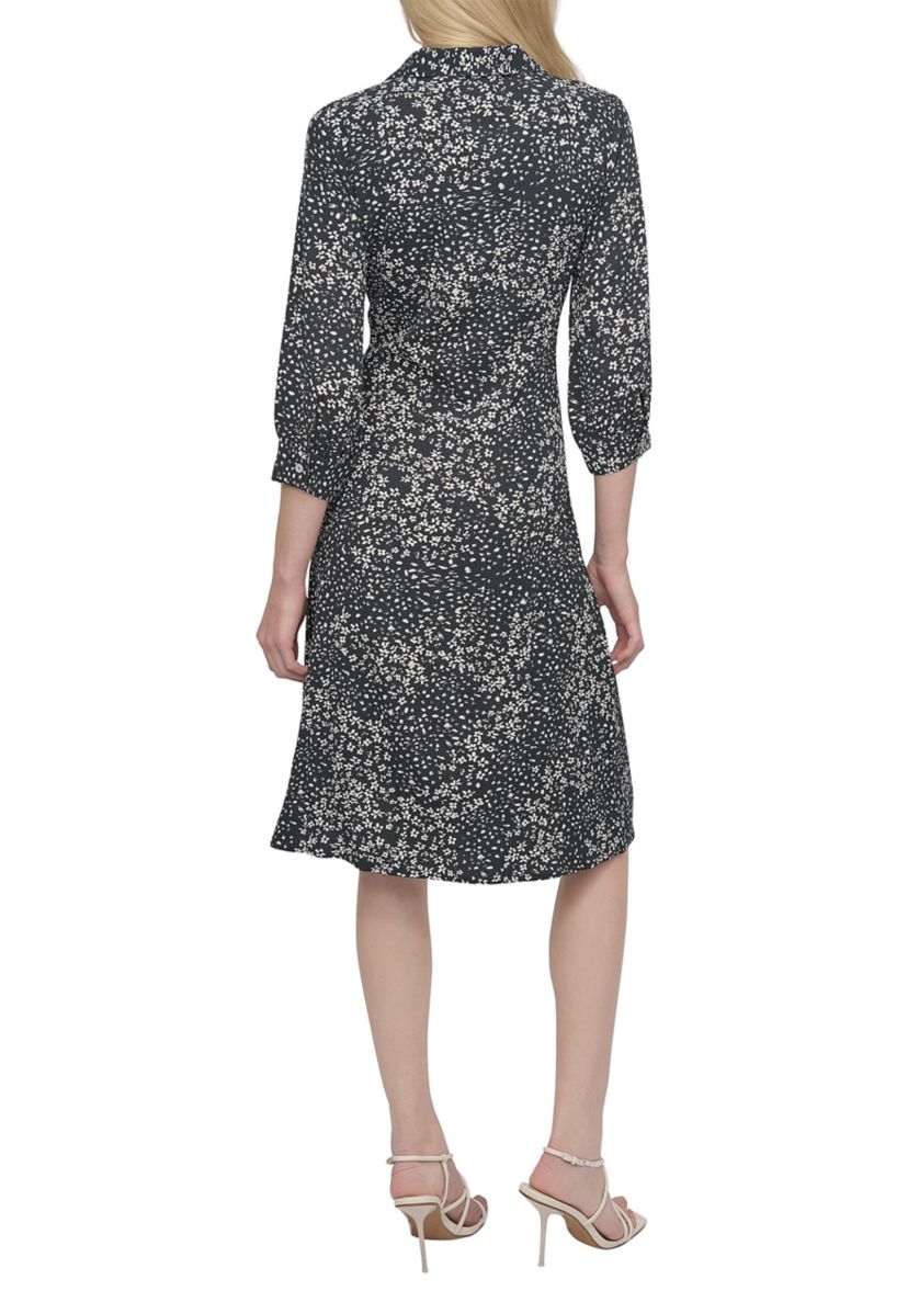 Womens V-Neck Floral Printed Ruched Mini Dress