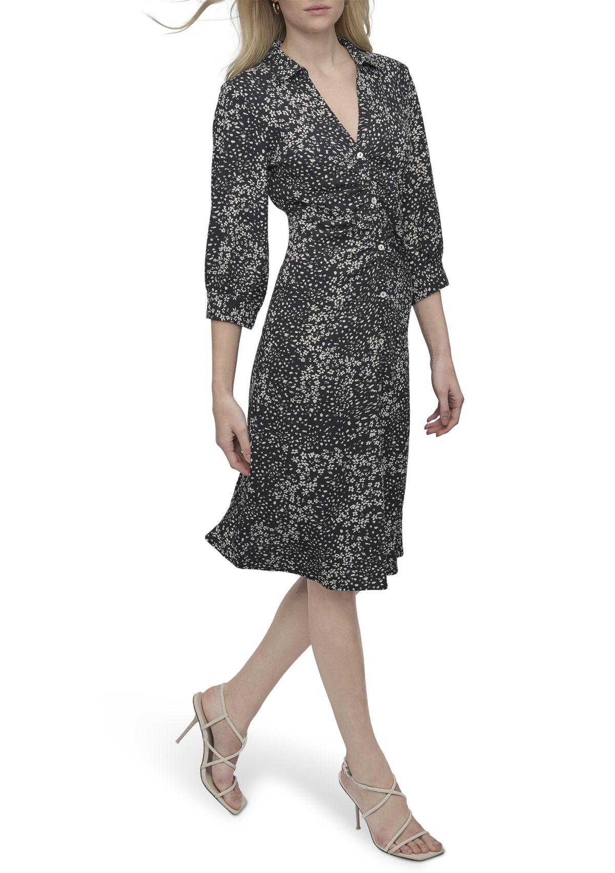Womens V-Neck Floral Printed Ruched Mini Dress