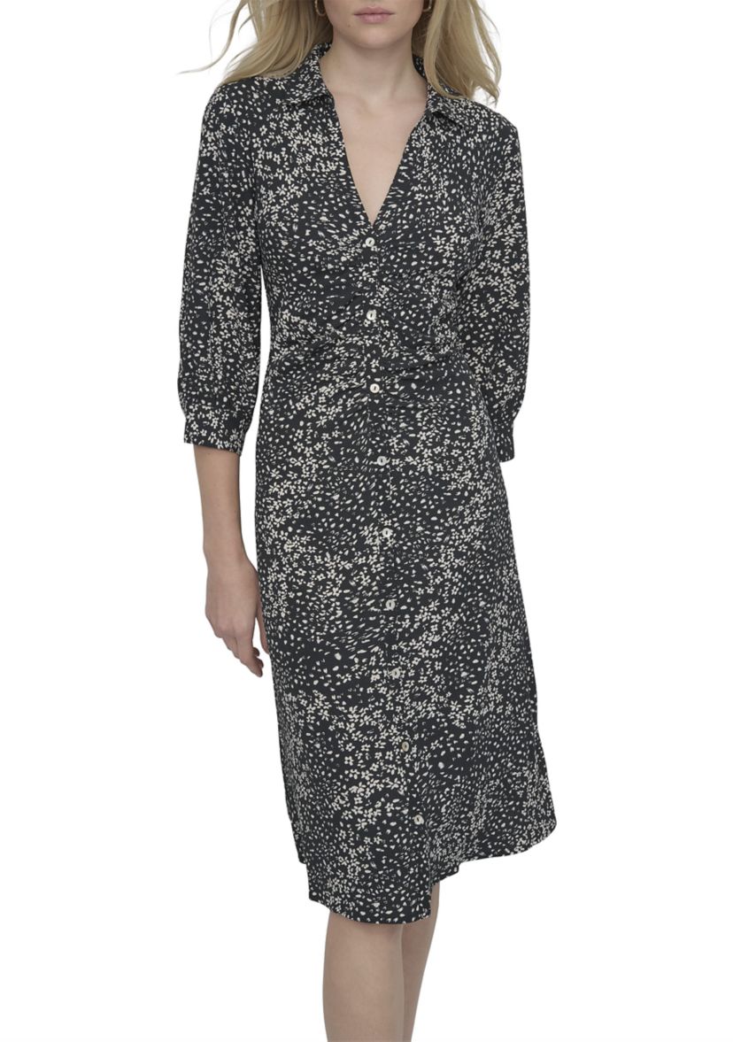 Womens V-Neck Floral Printed Ruched Mini Dress