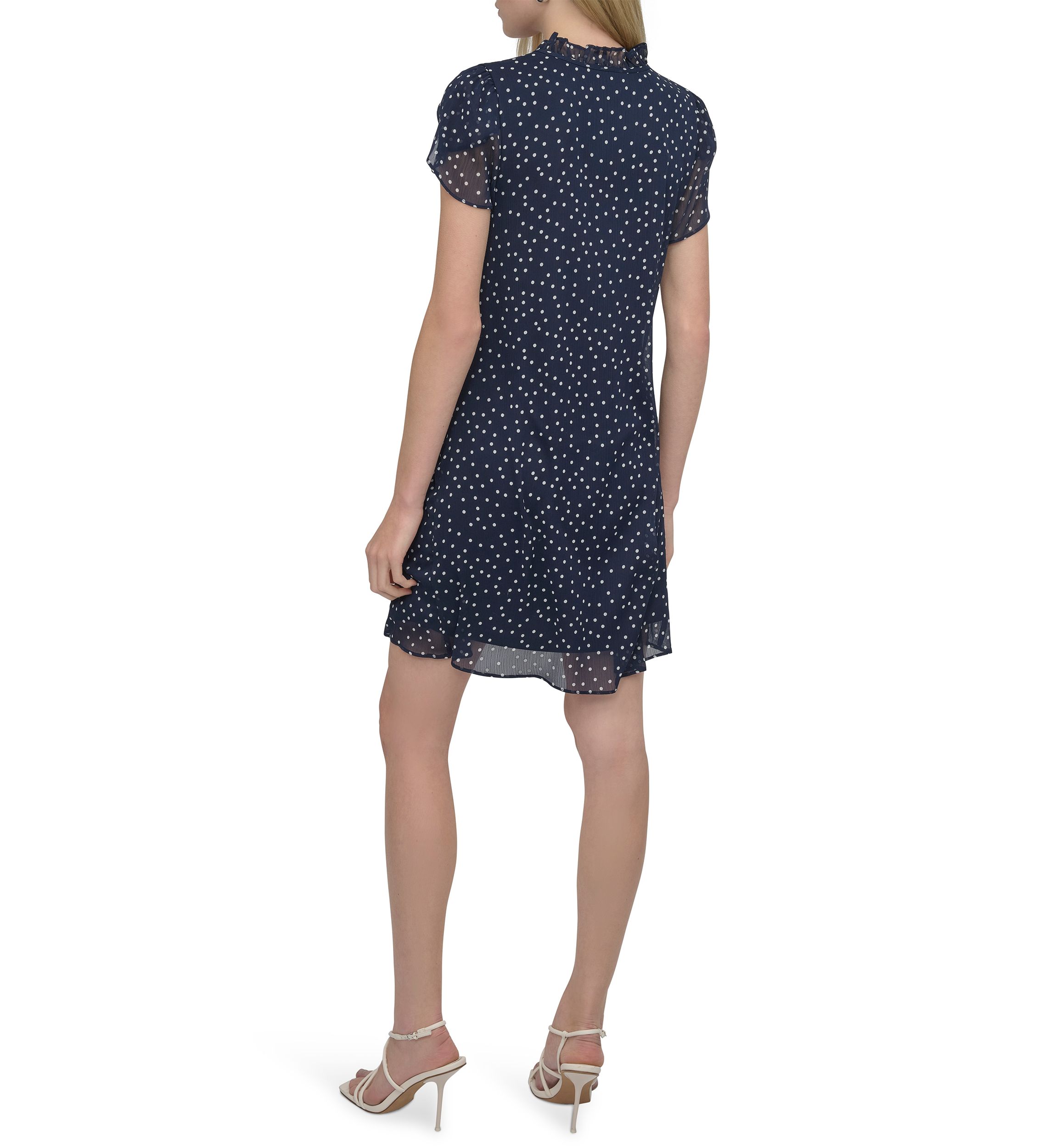 Womens Short Sleeve Mock Neck Printed A-Line Dress