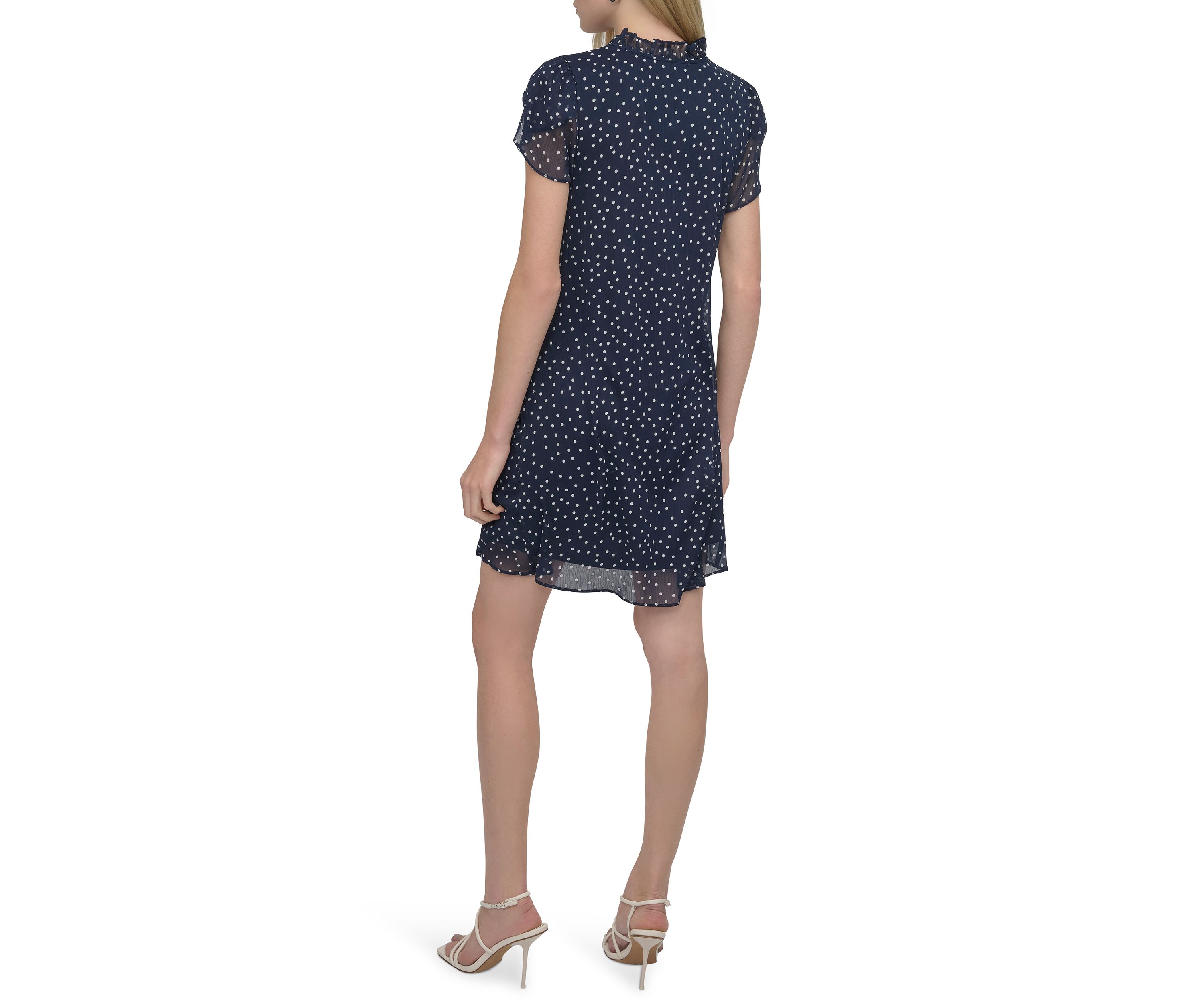 Womens Short Sleeve Mock Neck Printed A-Line Dress