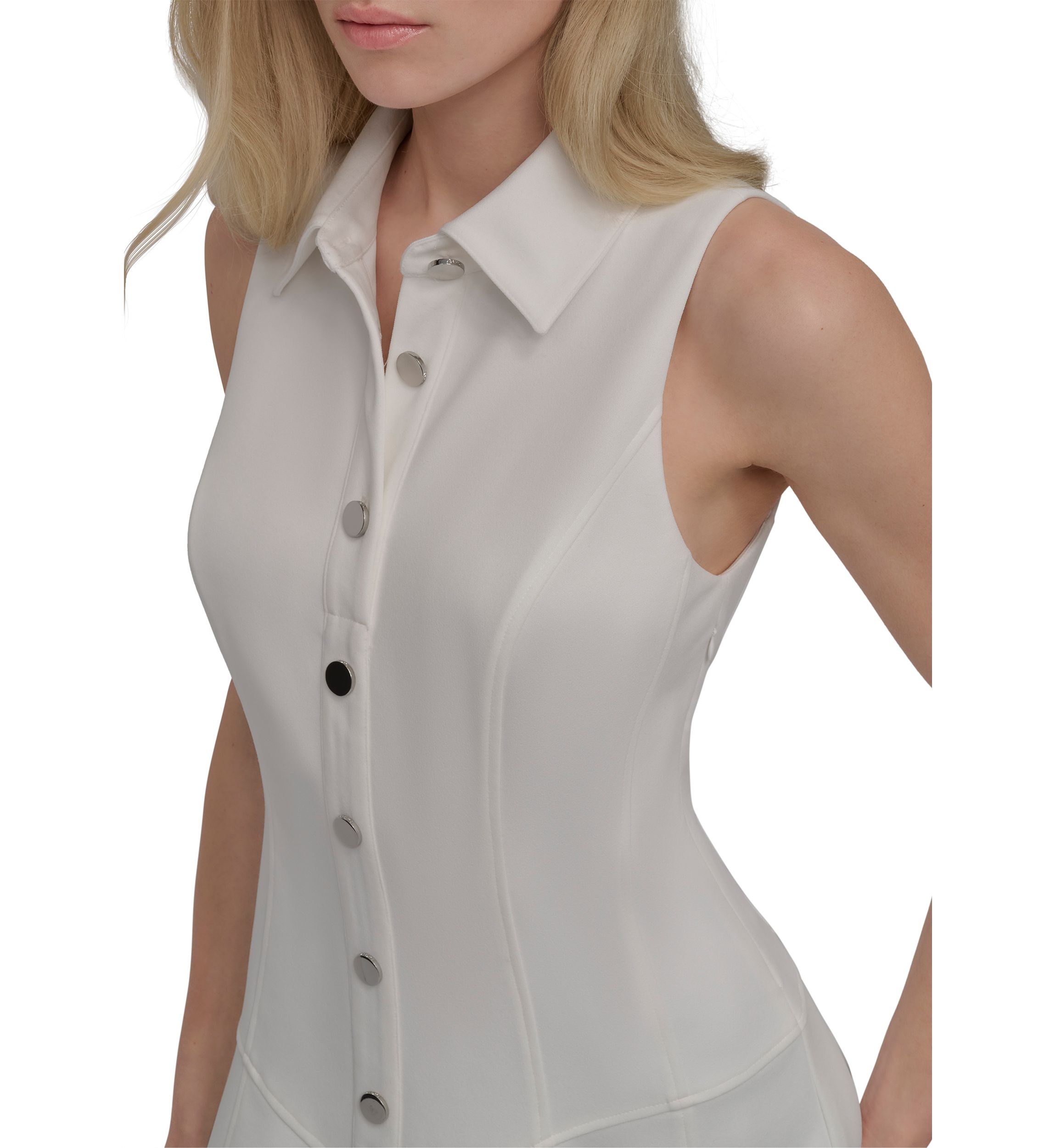 Womens Sleeveless Collar Shirtdress