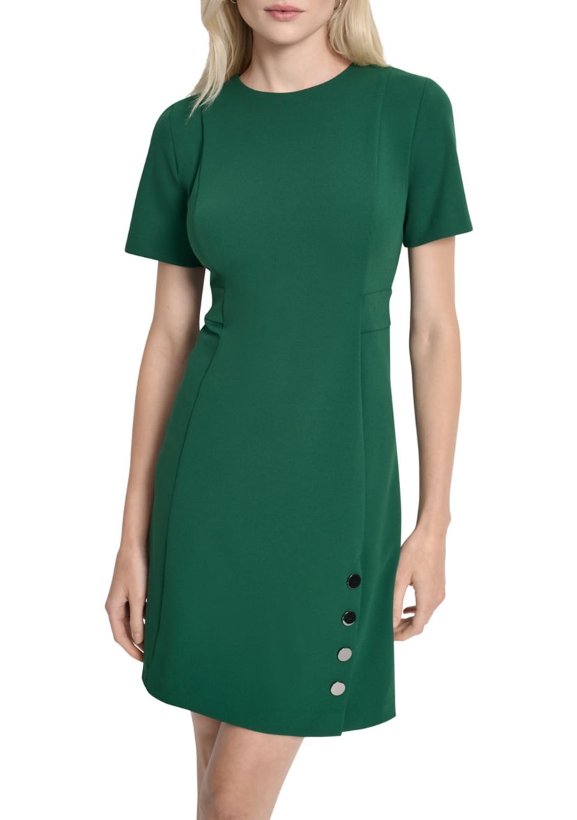Womens Solid Scuba Sheath Dress