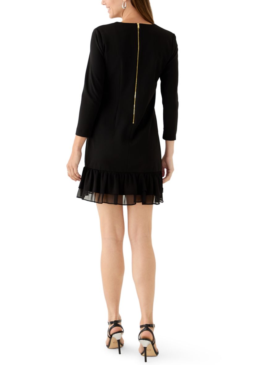 Womens Scuba Sheath Dress with Ruffle Skirt