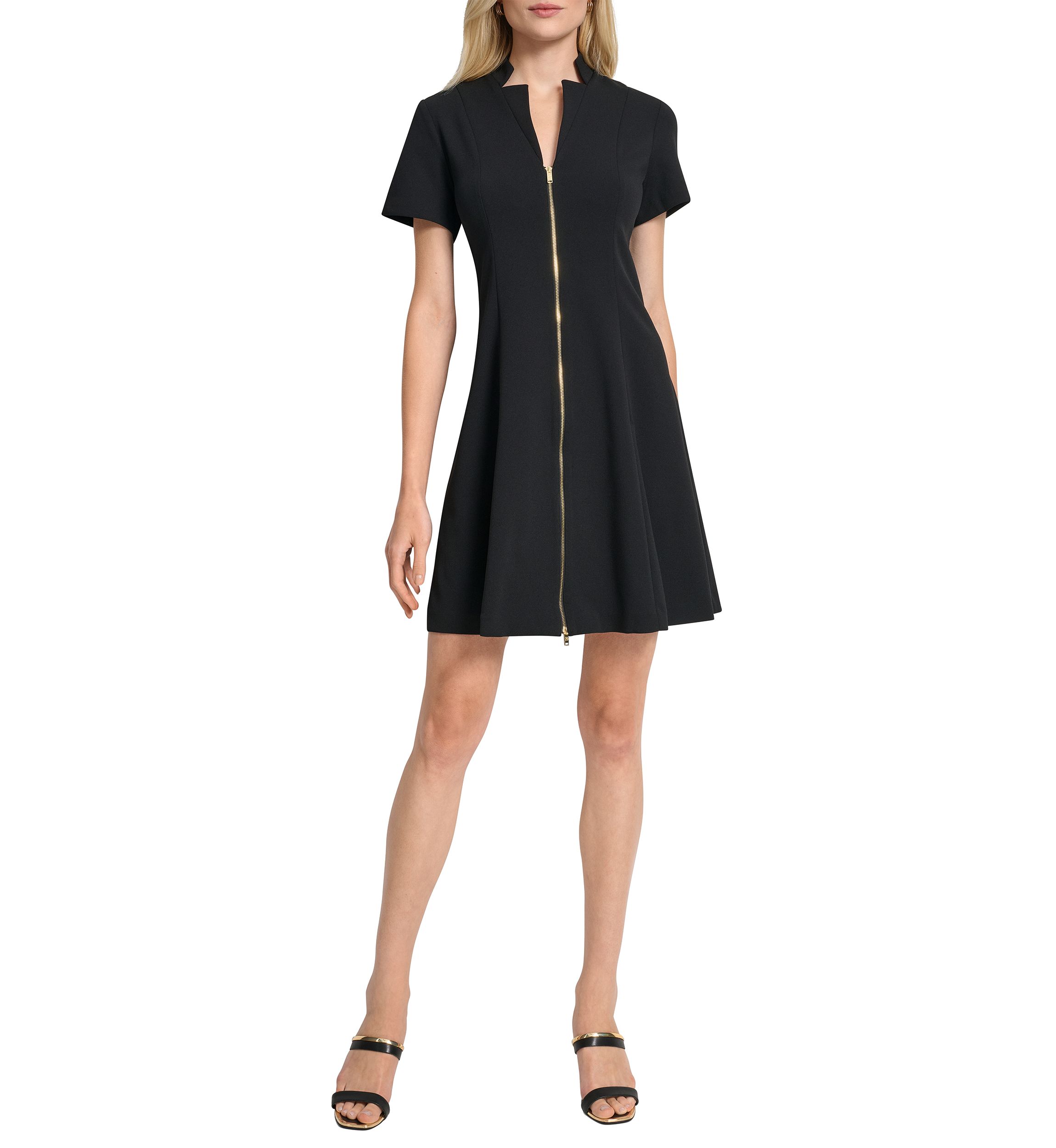 Womens Short Sleeve V-Neck Solid Scuba Sheath Dress
