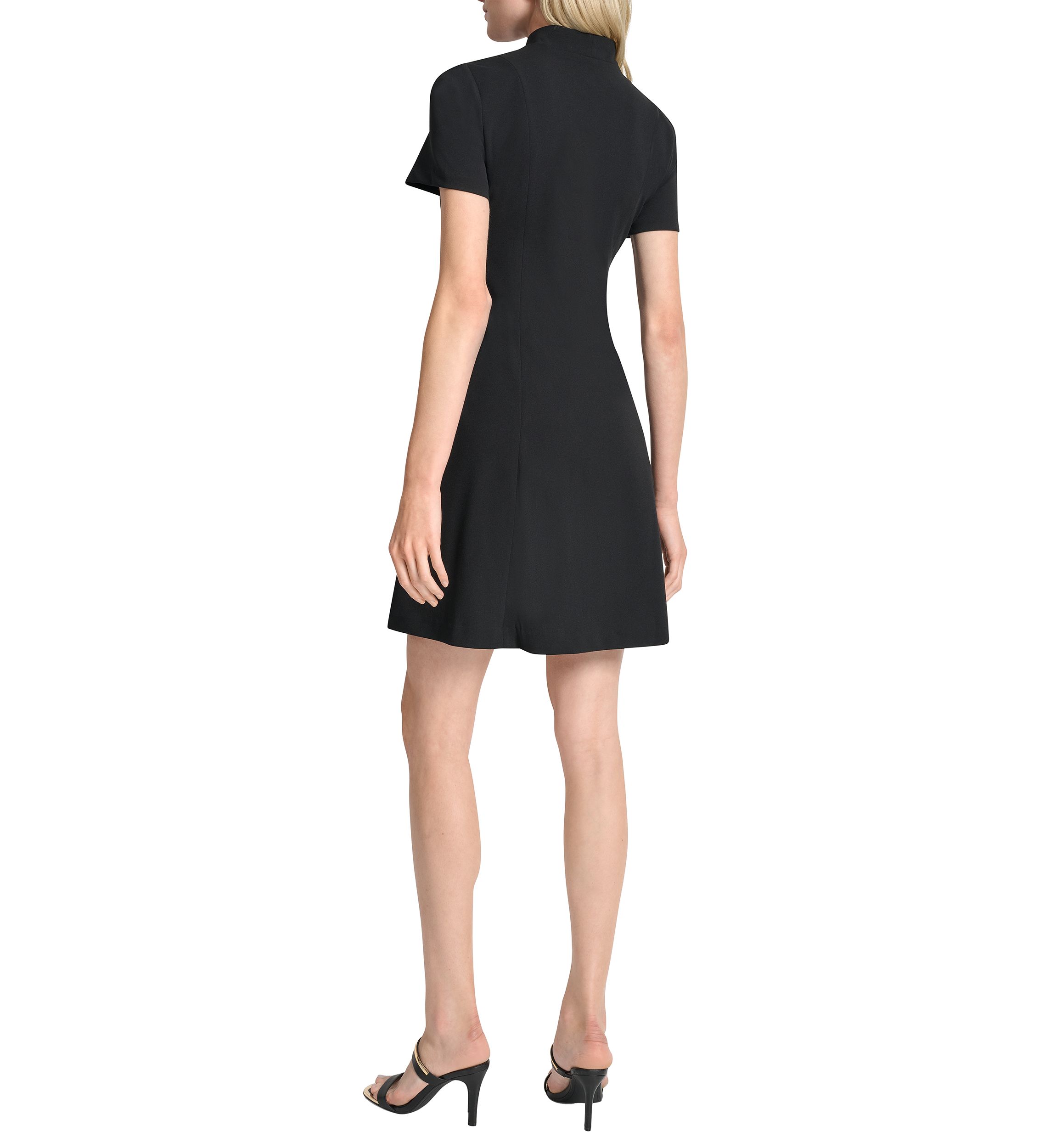 Womens Short Sleeve V-Neck Solid Scuba Sheath Dress