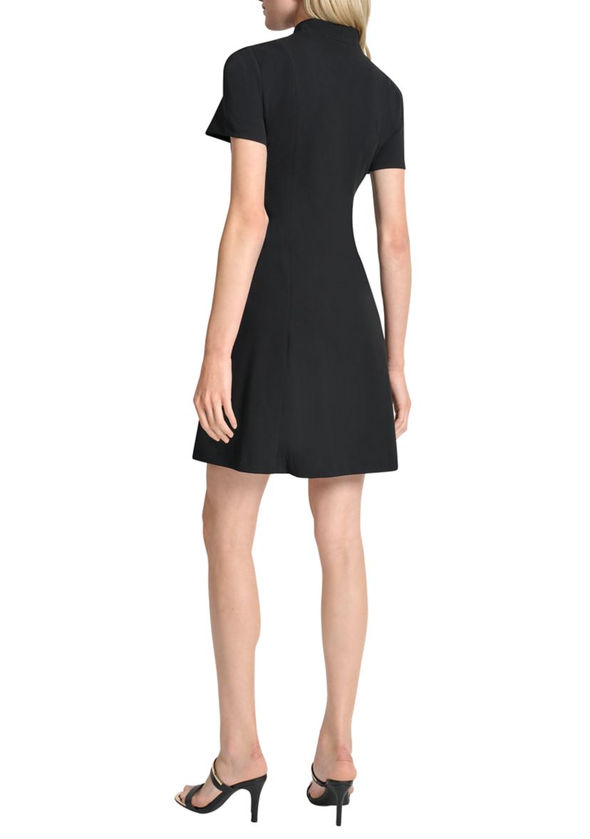 Womens Short Sleeve V-Neck Solid Scuba Sheath Dress