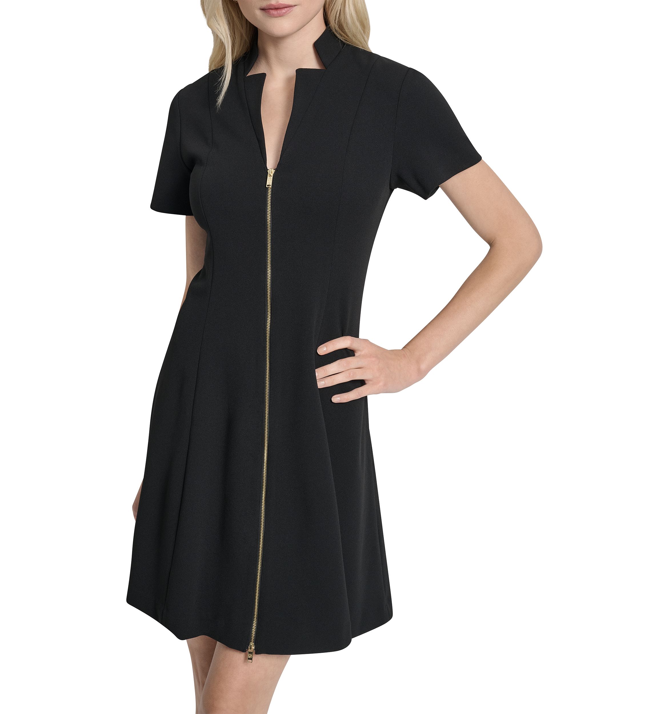 Womens Short Sleeve V-Neck Solid Scuba Sheath Dress