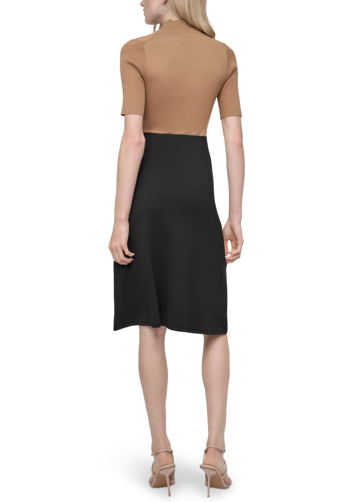 Womens Mock Neck A-Line Sweater Dress