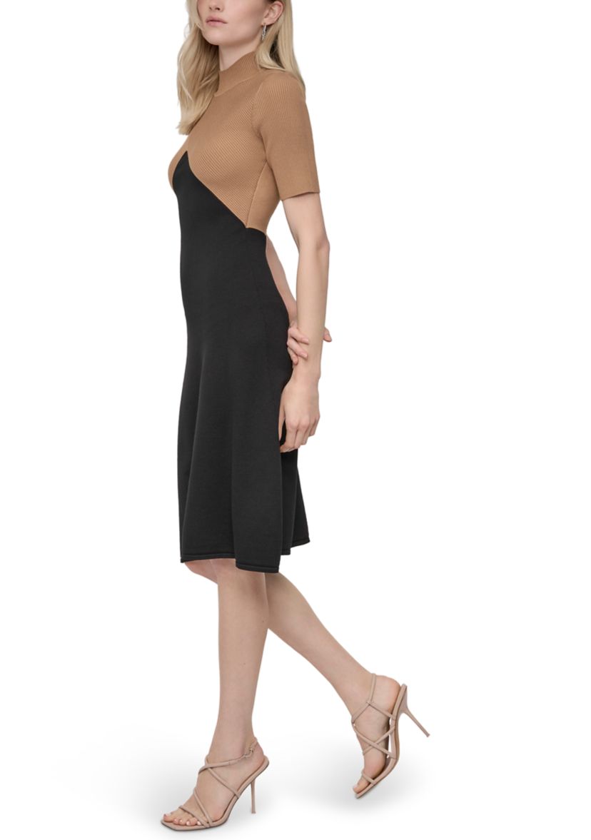 Womens Mock Neck A-Line Sweater Dress
