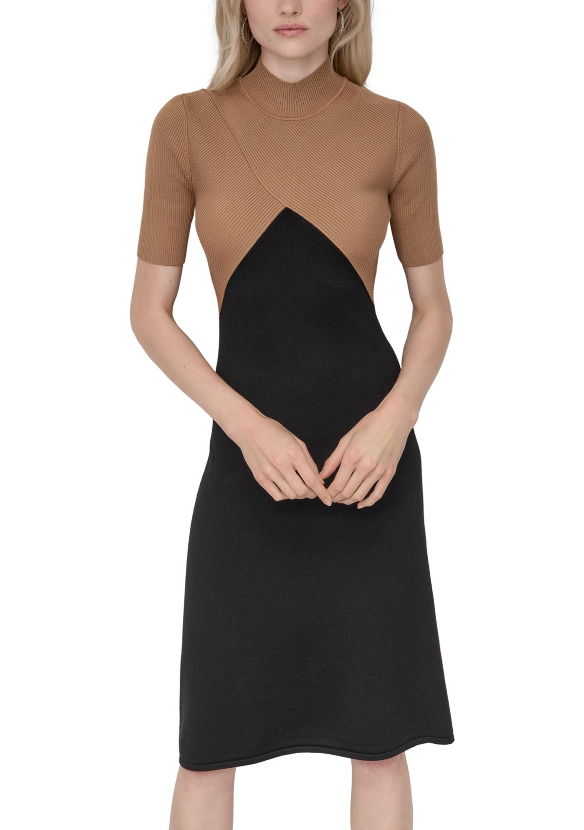 Womens Mock Neck A-Line Sweater Dress