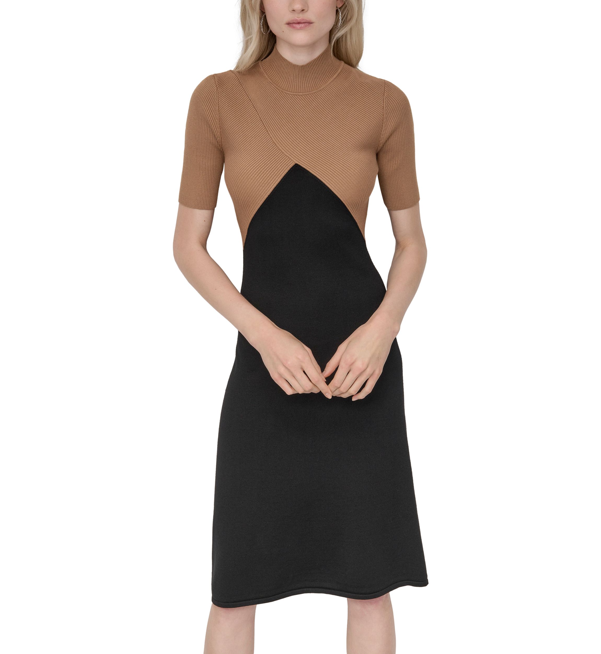 Womens Mock Neck A-Line Sweater Dress