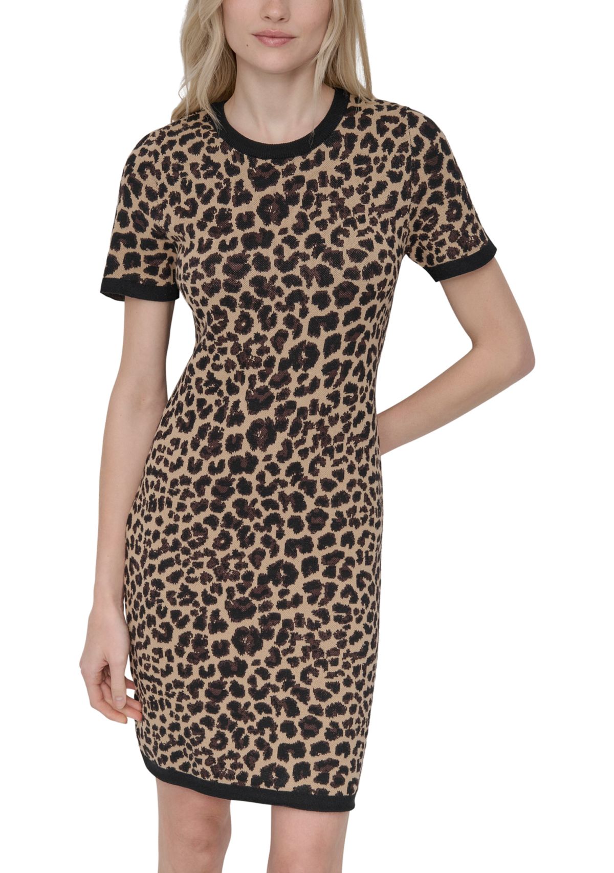 Womens Animal Print Sheath Sweater Dress