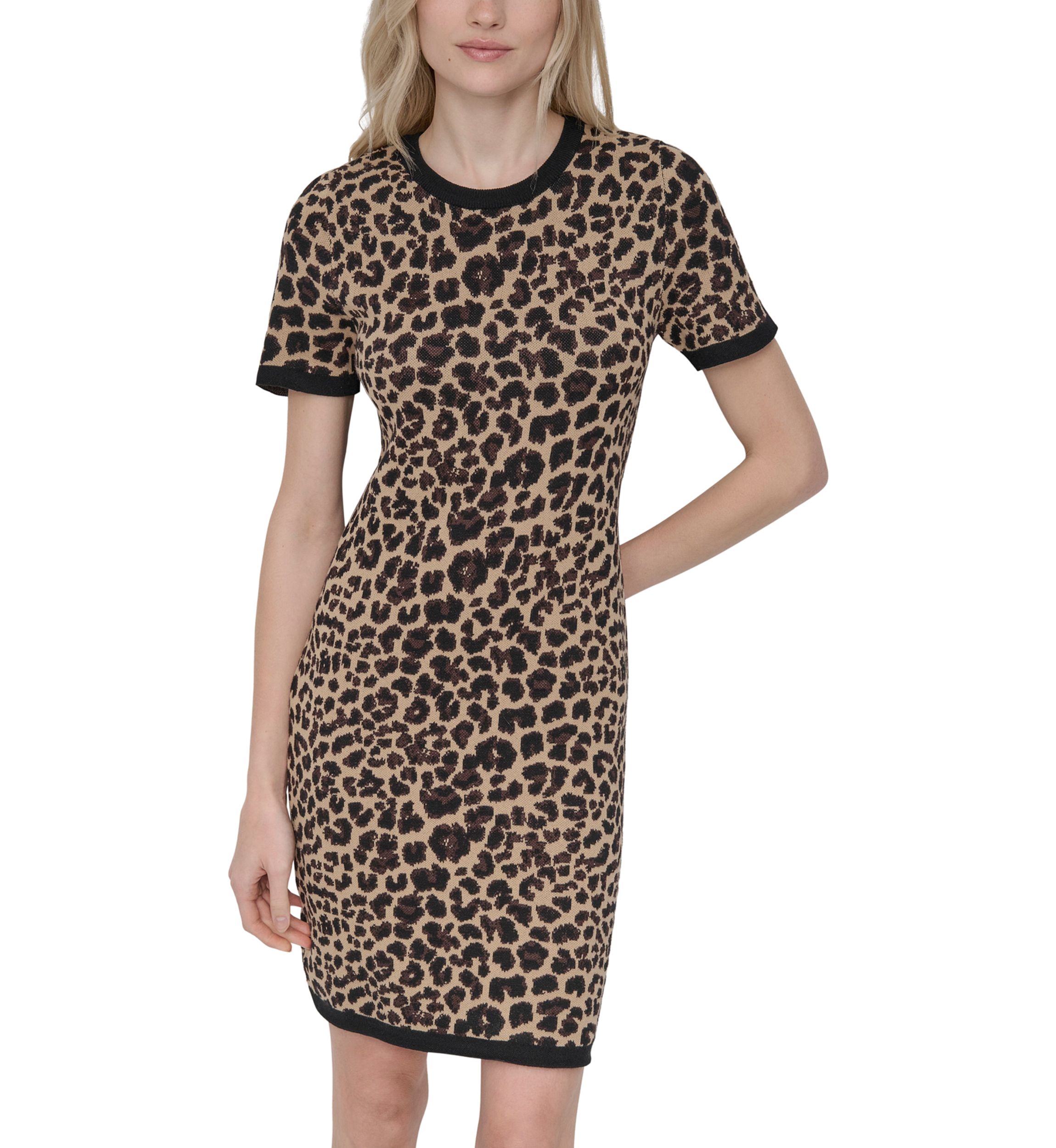 Womens Animal Print Sheath Sweater Dress