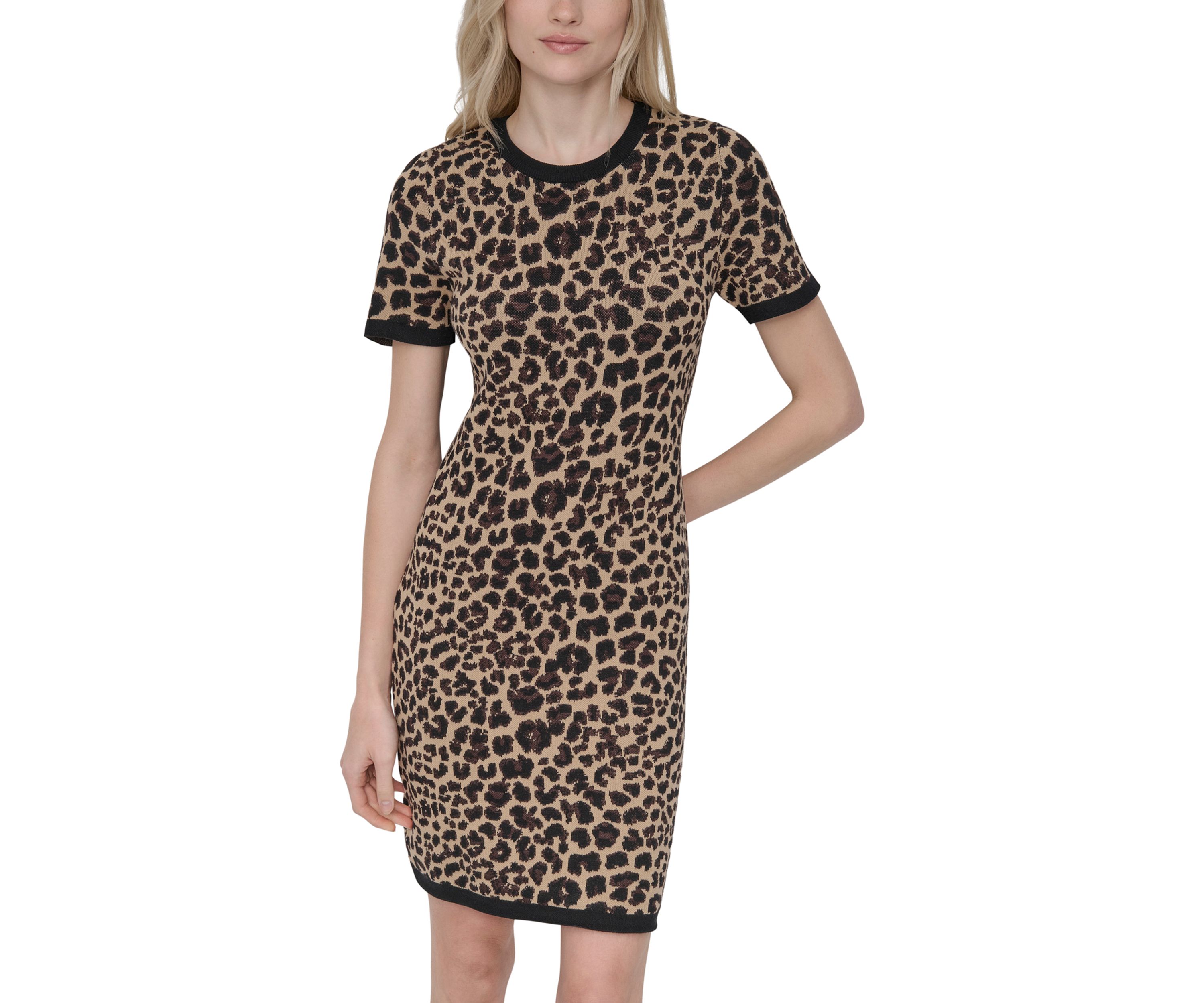Womens Animal Print Sheath Sweater Dress