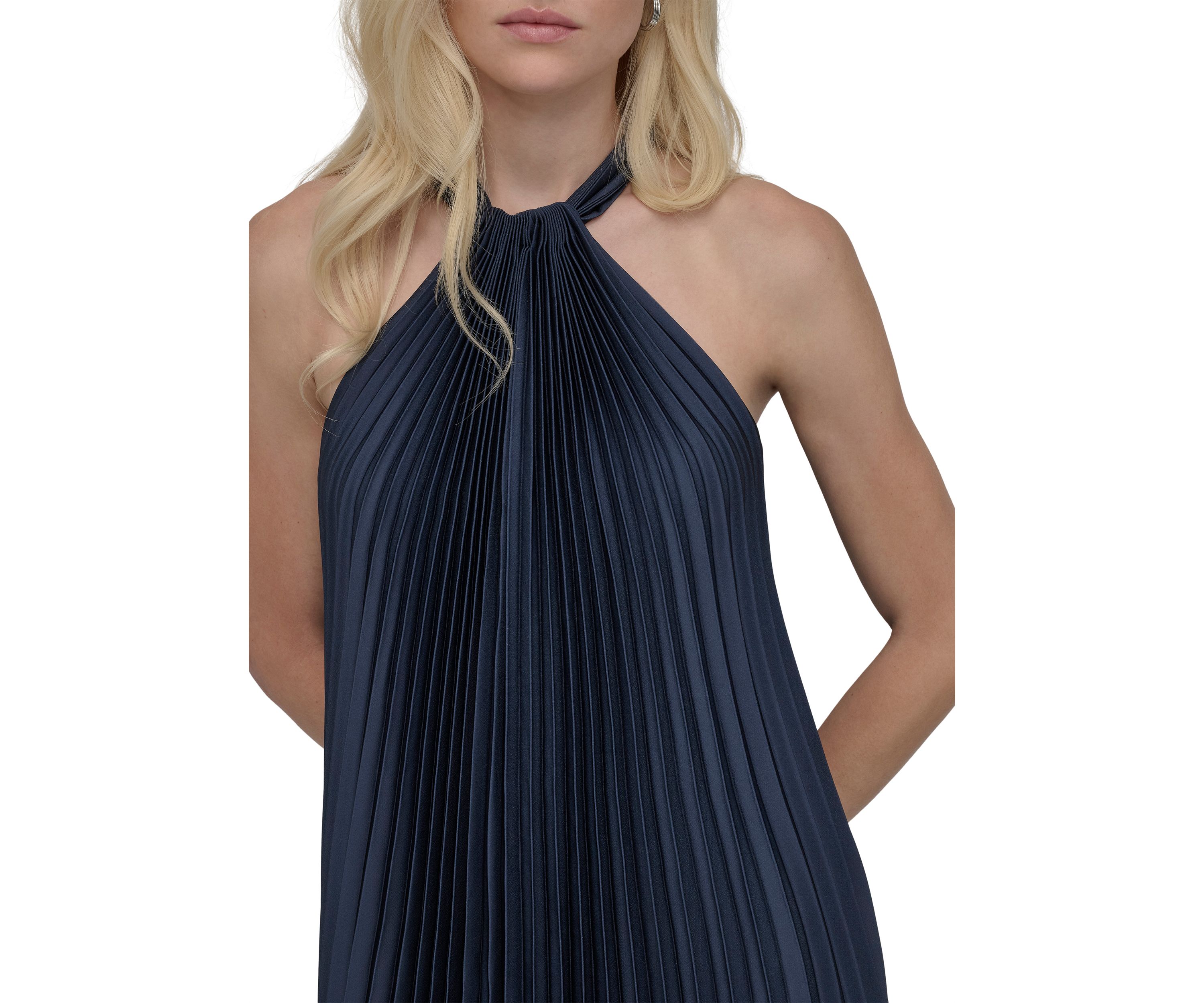 Womens Sleeveless Halter Neck Stripe Print A-Line Dress