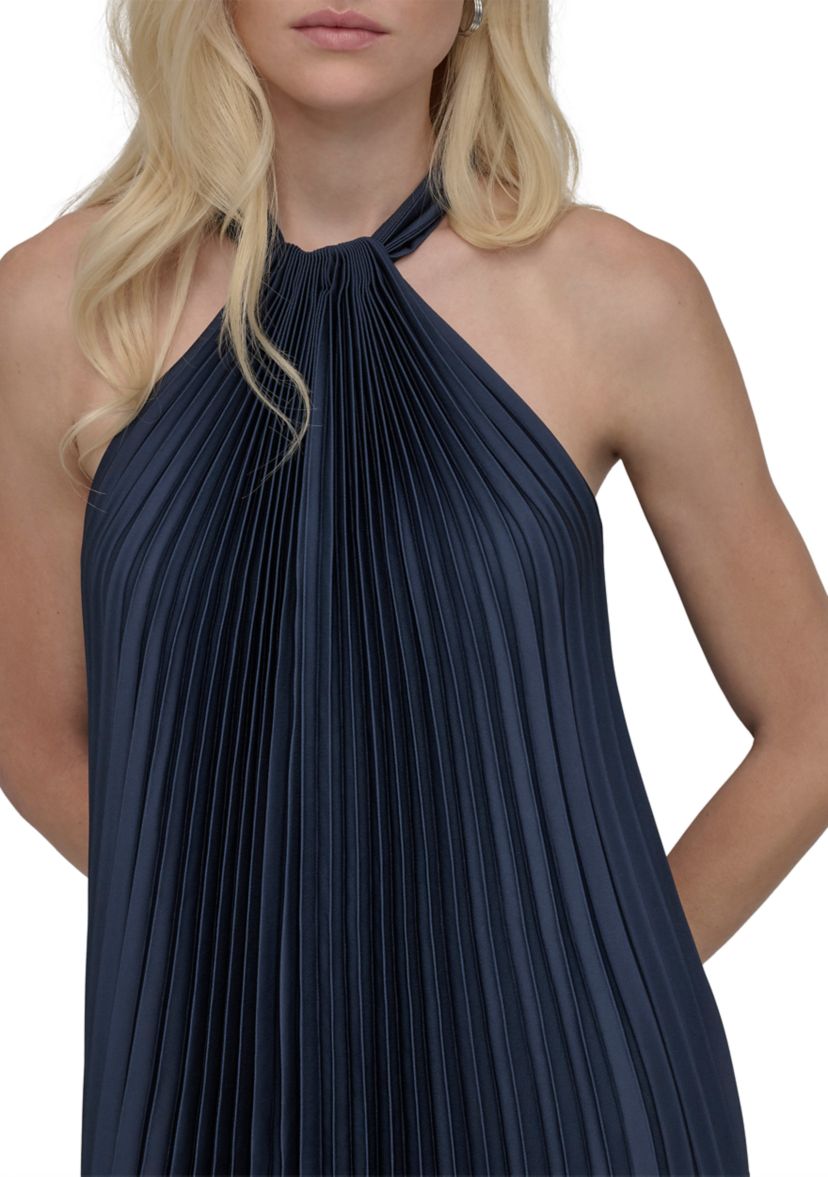 Womens Sleeveless Halter Neck Stripe Print A-Line Dress
