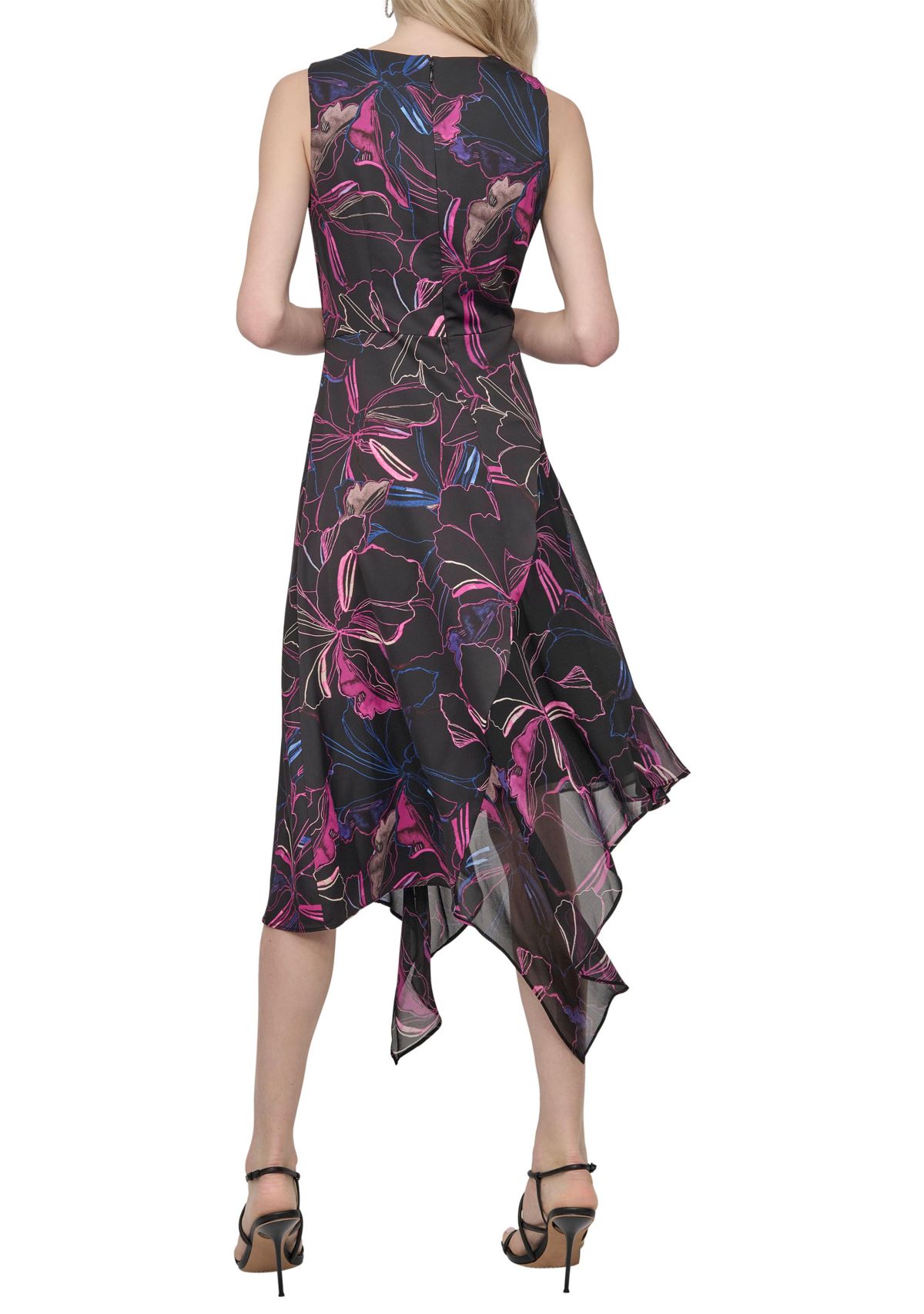 Womens Printed Belted Midi Dress