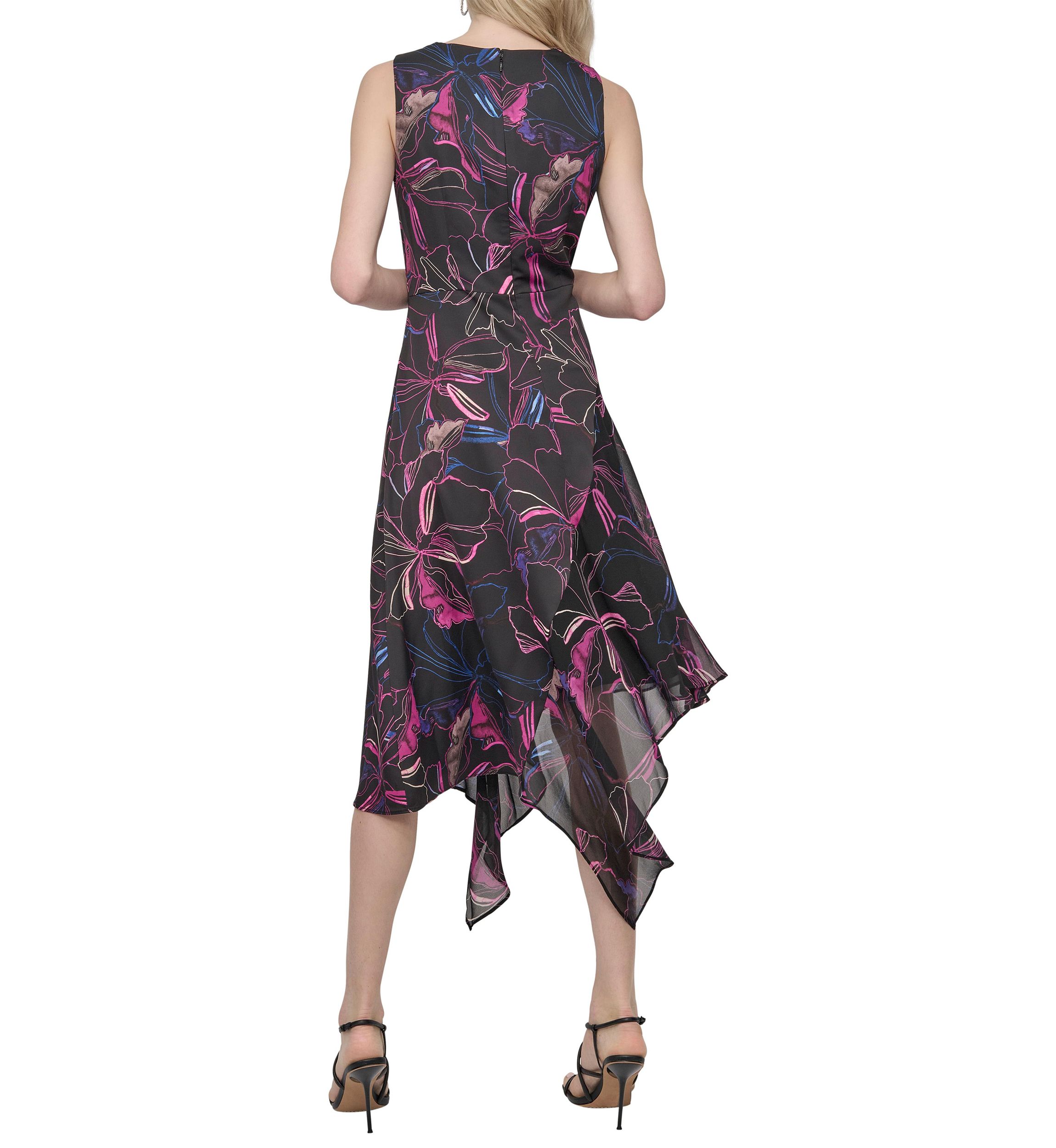 Womens Printed Belted Midi Dress