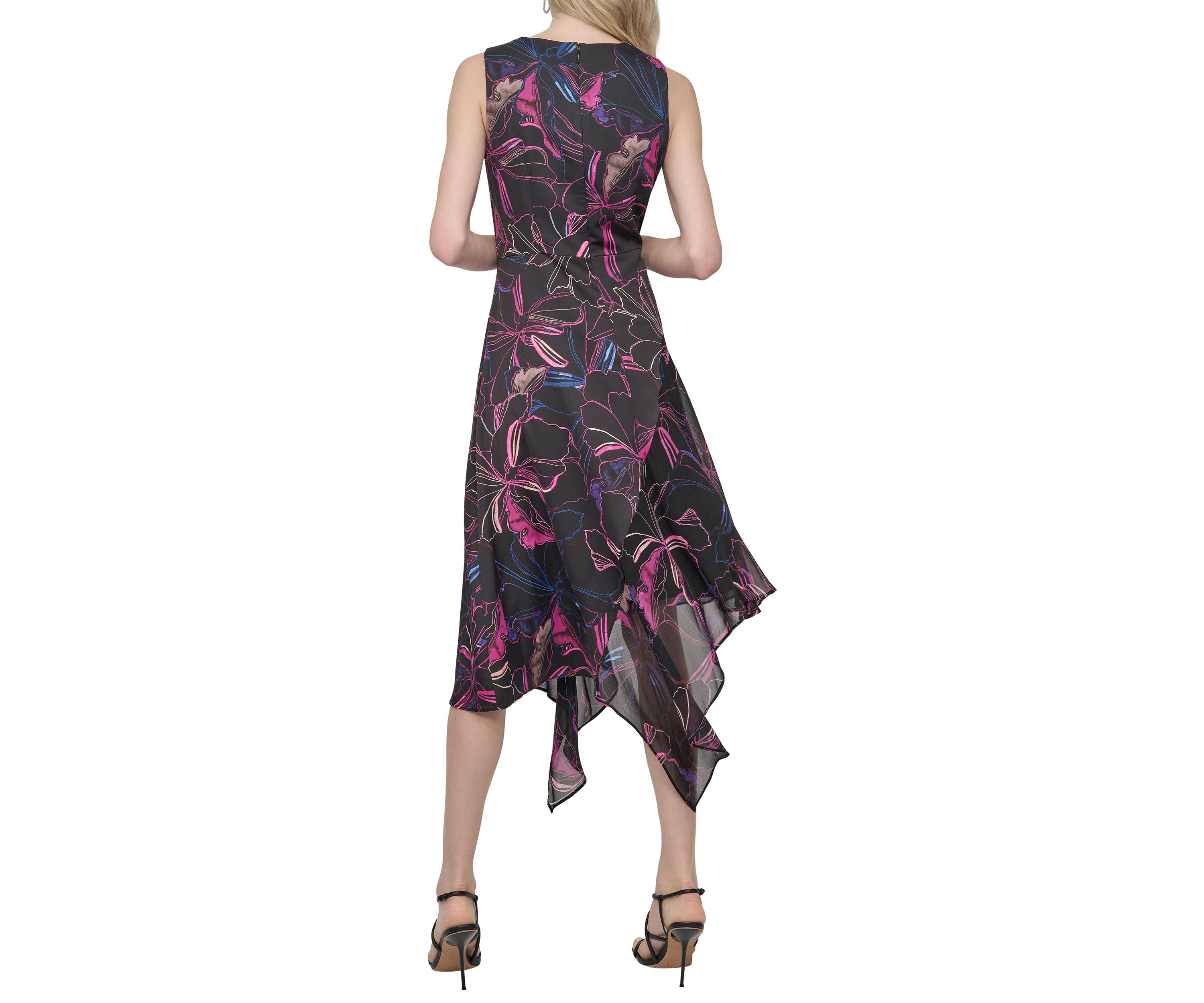 Womens Printed Belted Midi Dress