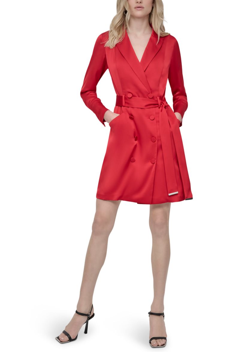 DKNY Women's Long Sleeve Collar Satin A-Line Dress | Belk