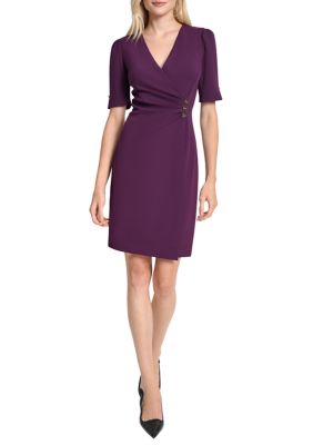 DKNY Women's Short Sleeve V-Neck Scuba Sheath Dress, 4