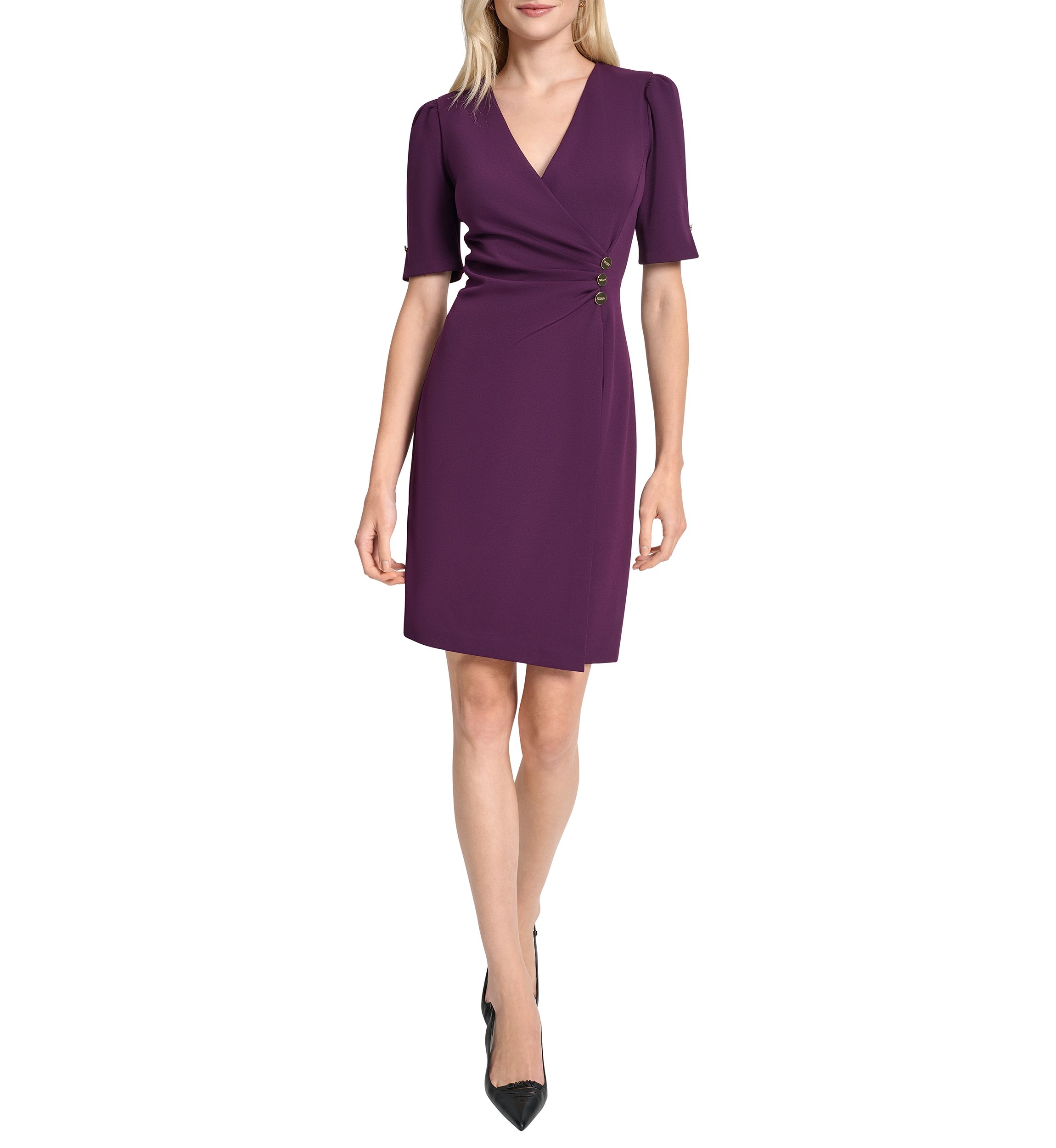 Womens Short Sleeve V-Neck Scuba Sheath Dress