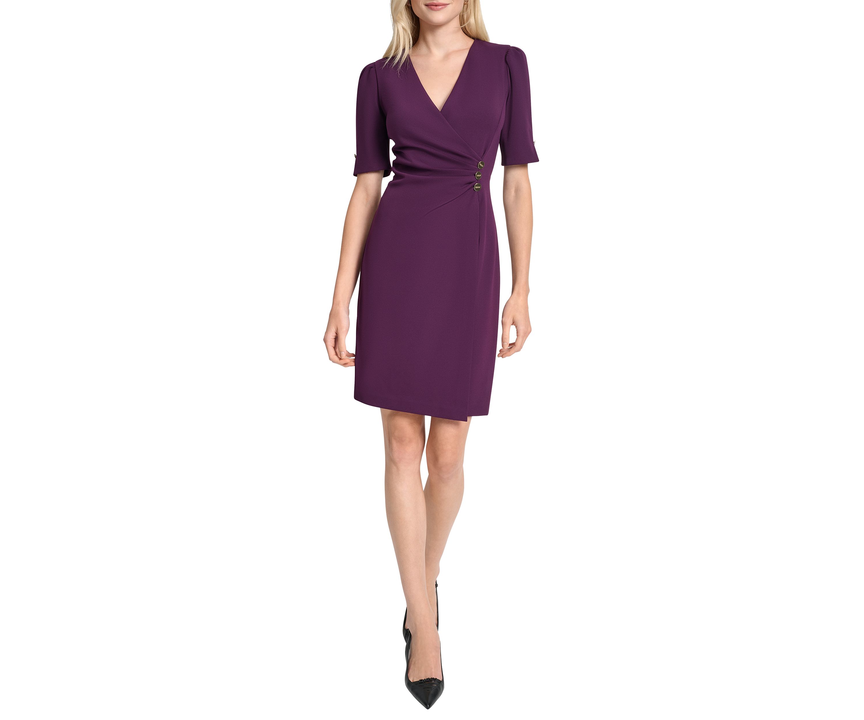Womens Short Sleeve V-Neck Scuba Sheath Dress