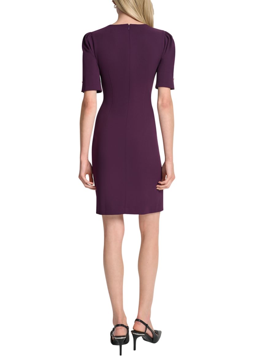Womens Short Sleeve V-Neck Scuba Sheath Dress