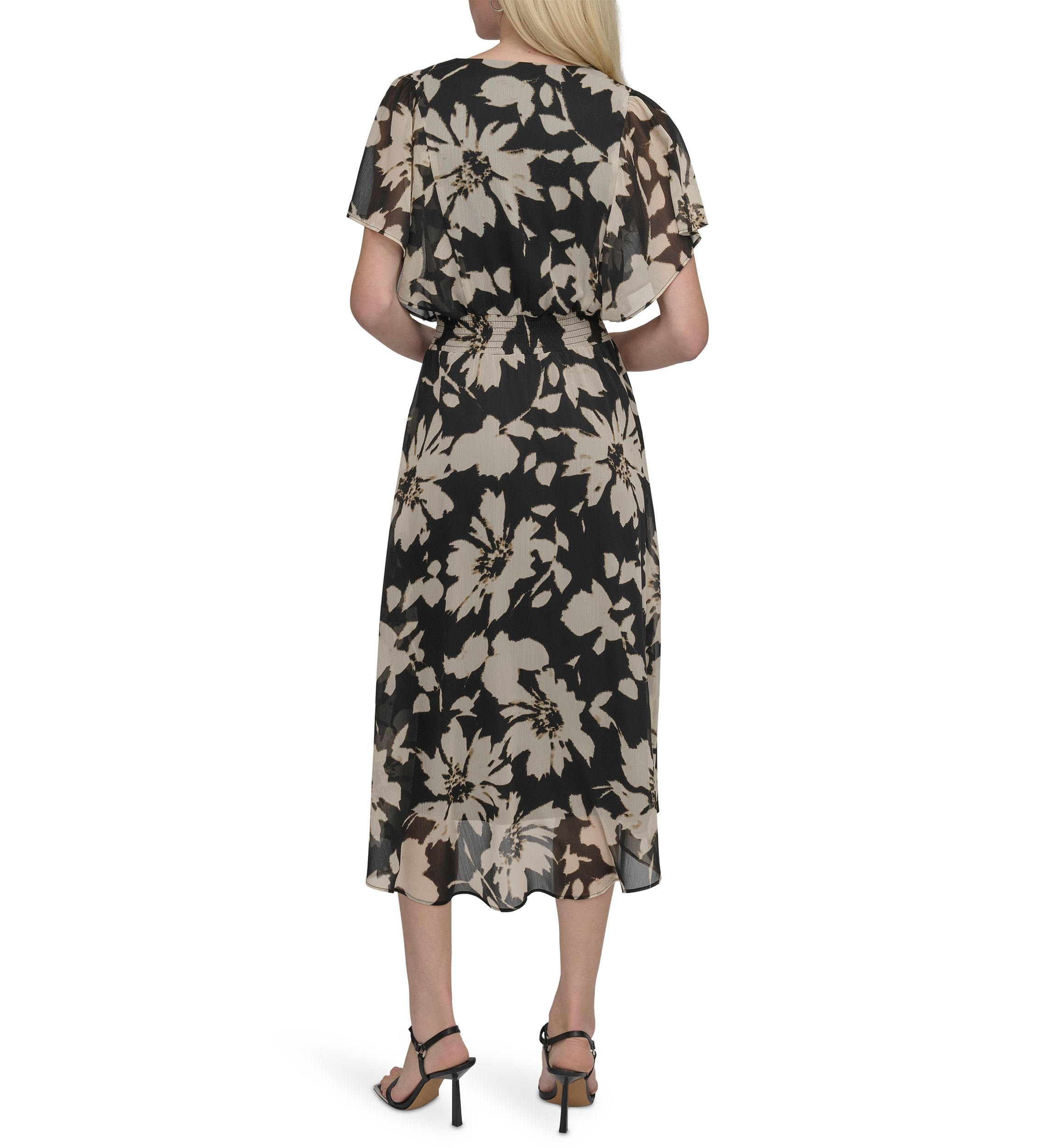 Womens Floral Printed Fit and Flare Midi Dress