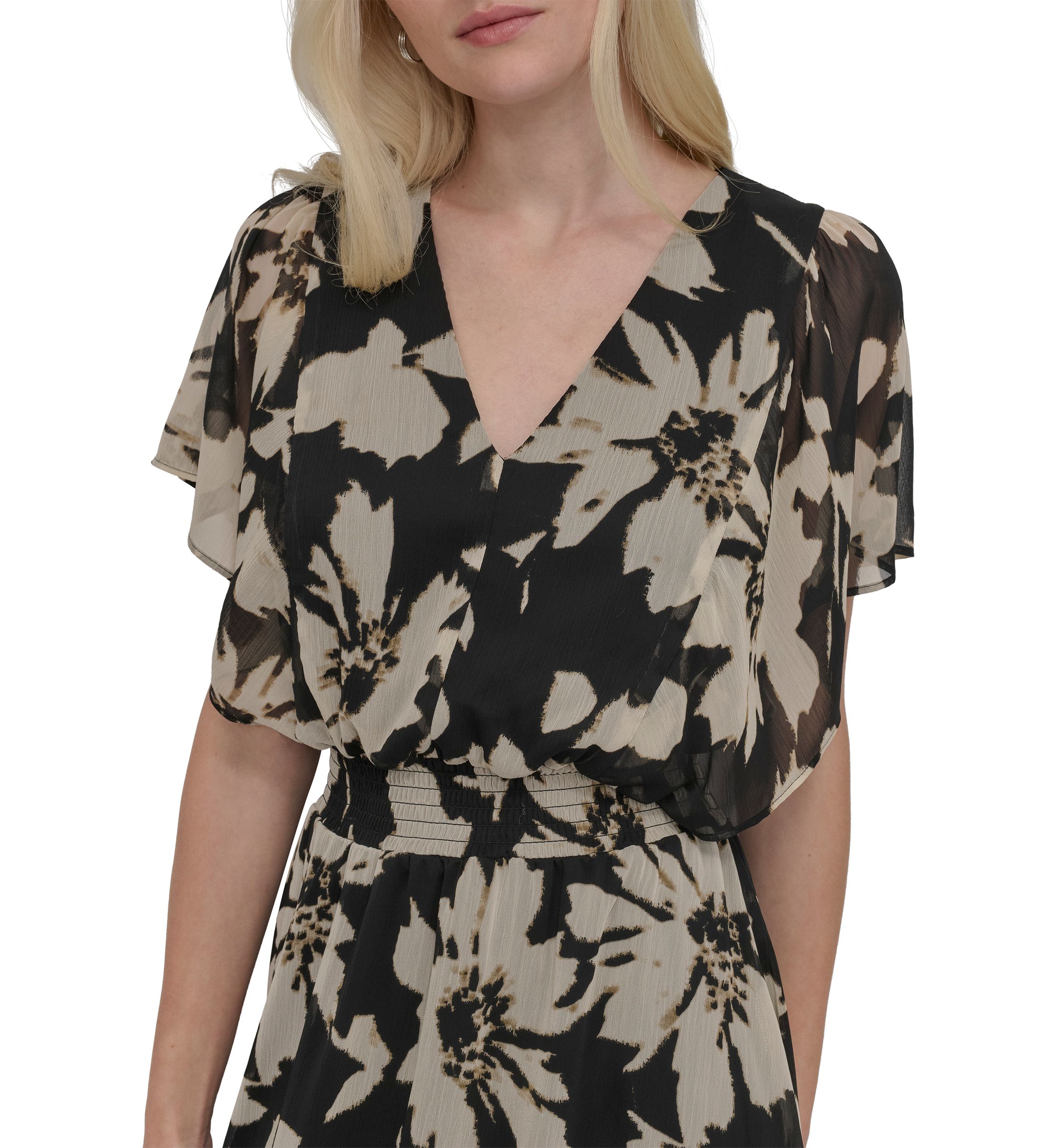 Womens Floral Printed Fit and Flare Midi Dress